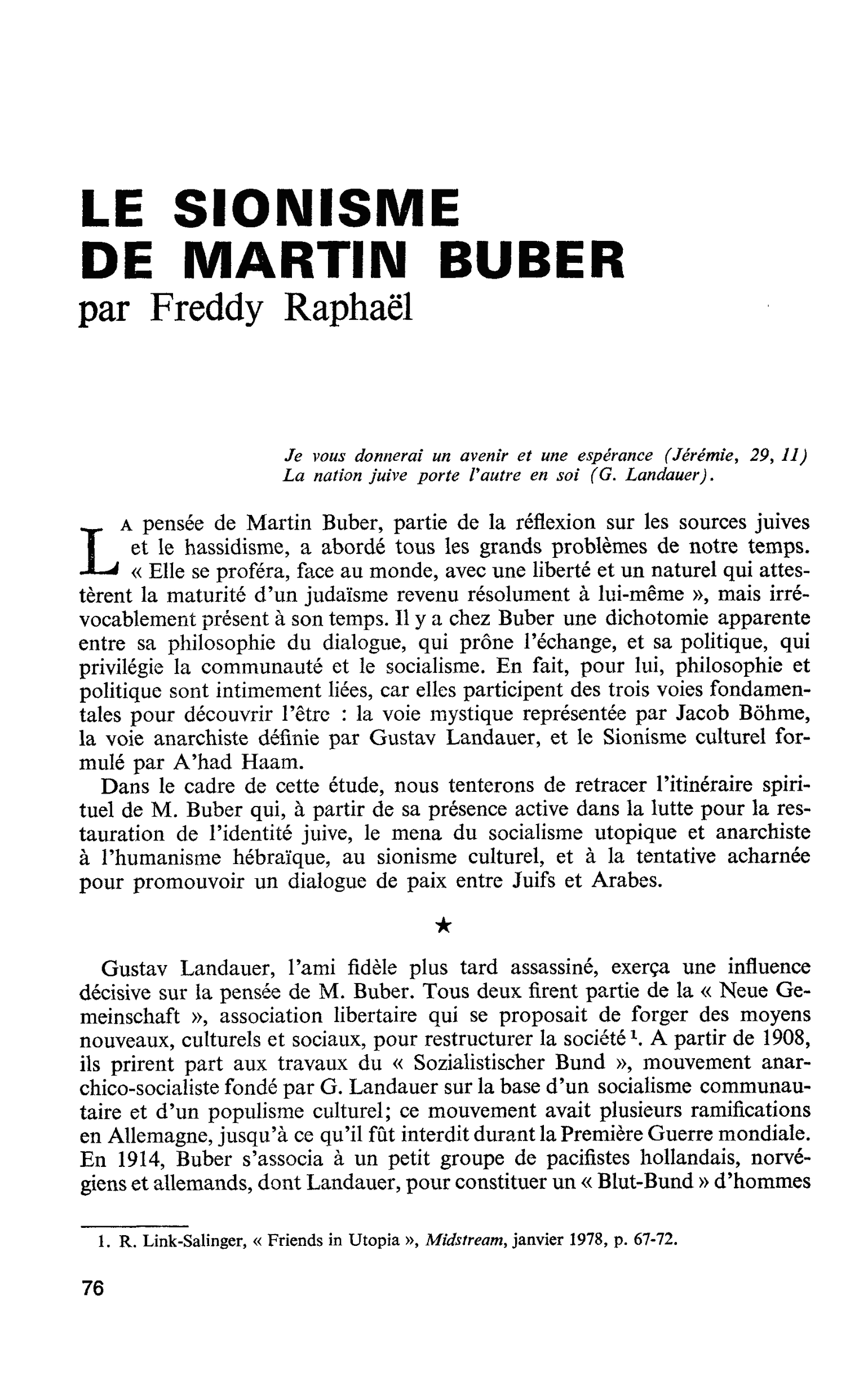 LE SIONISME DE MARTIN BUBER