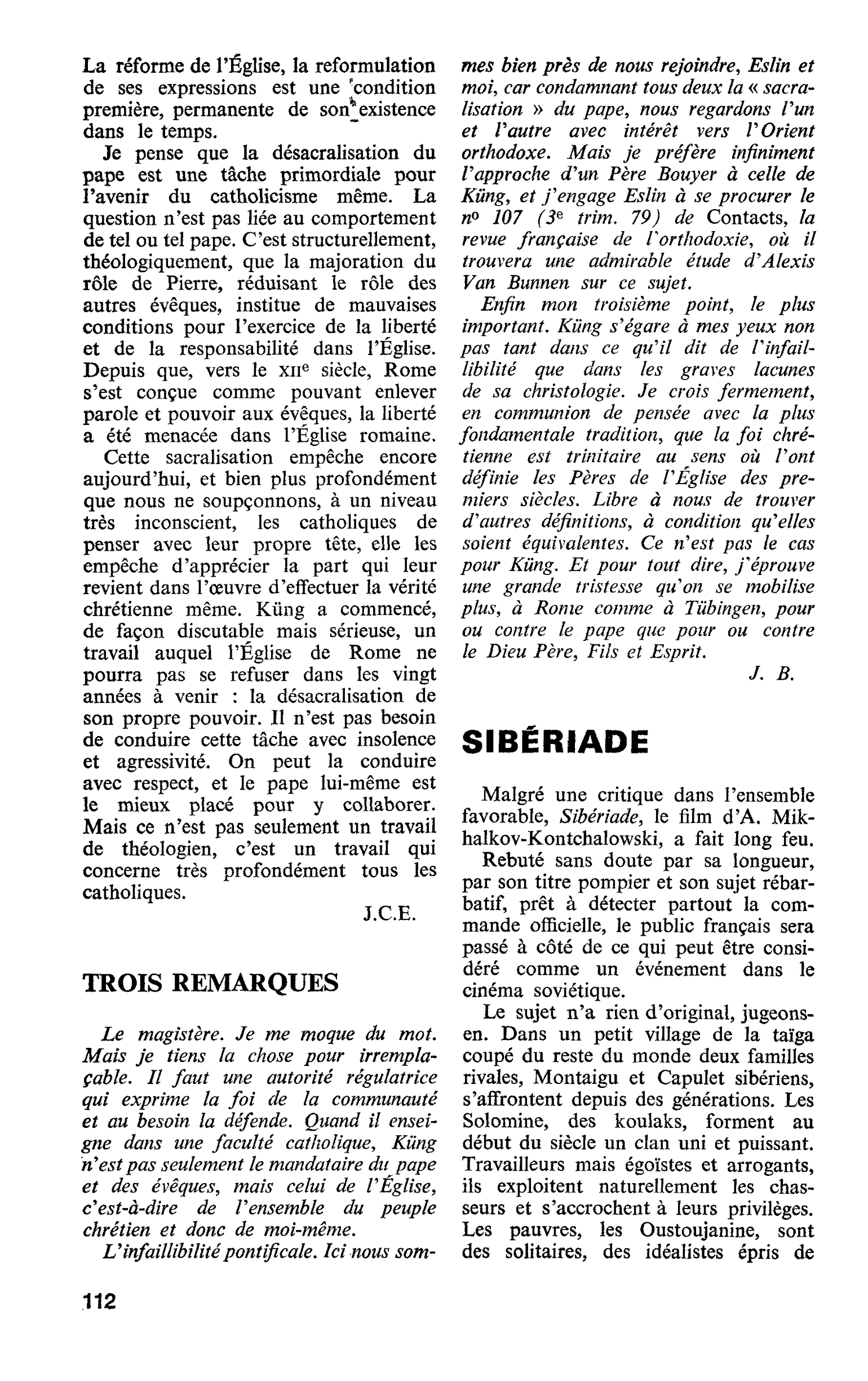 TROIS REMARQUES