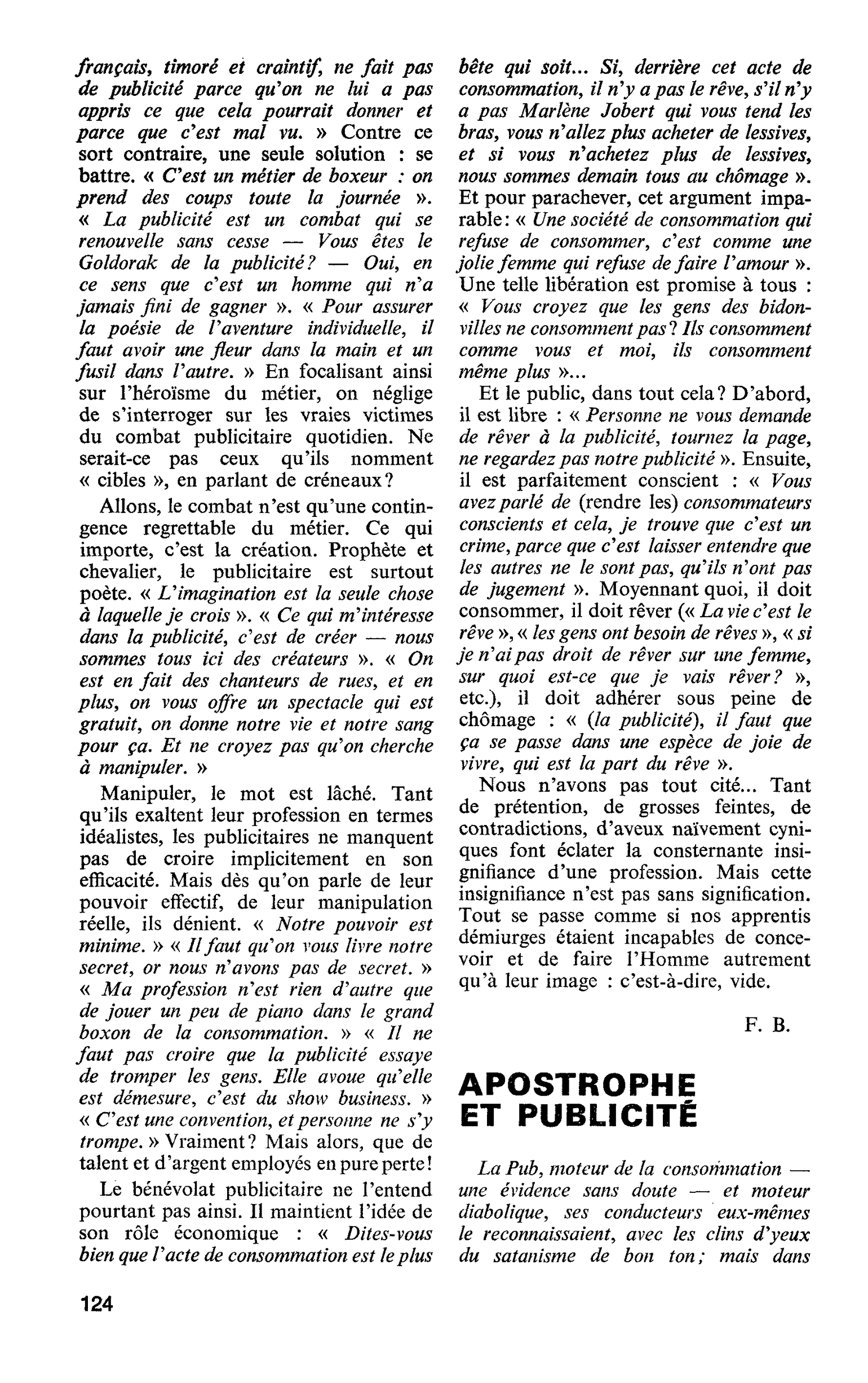 APOSTROPHE ET PUBLICITÉ