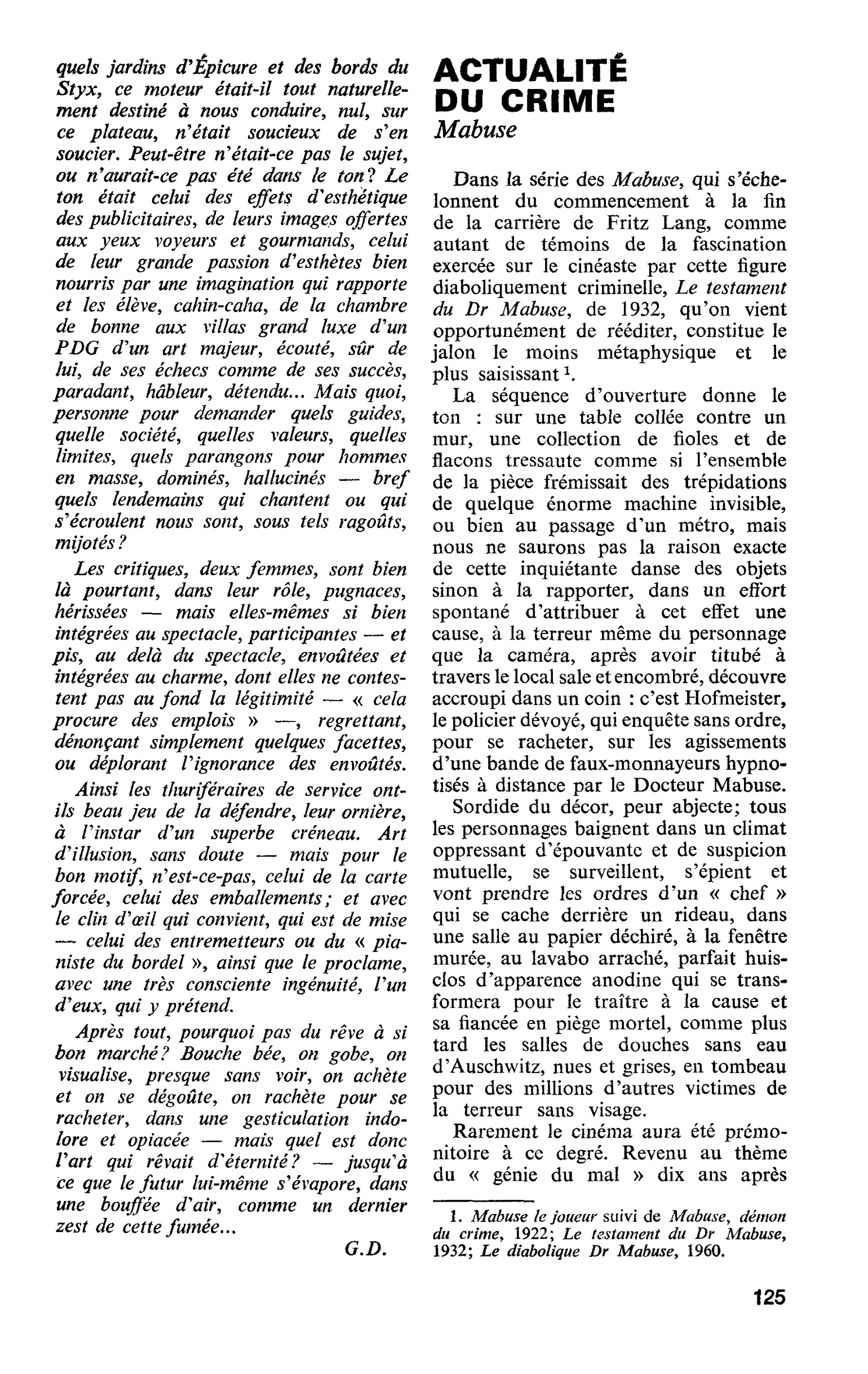 ACTUALITÉ DU CRIME. Mabuse