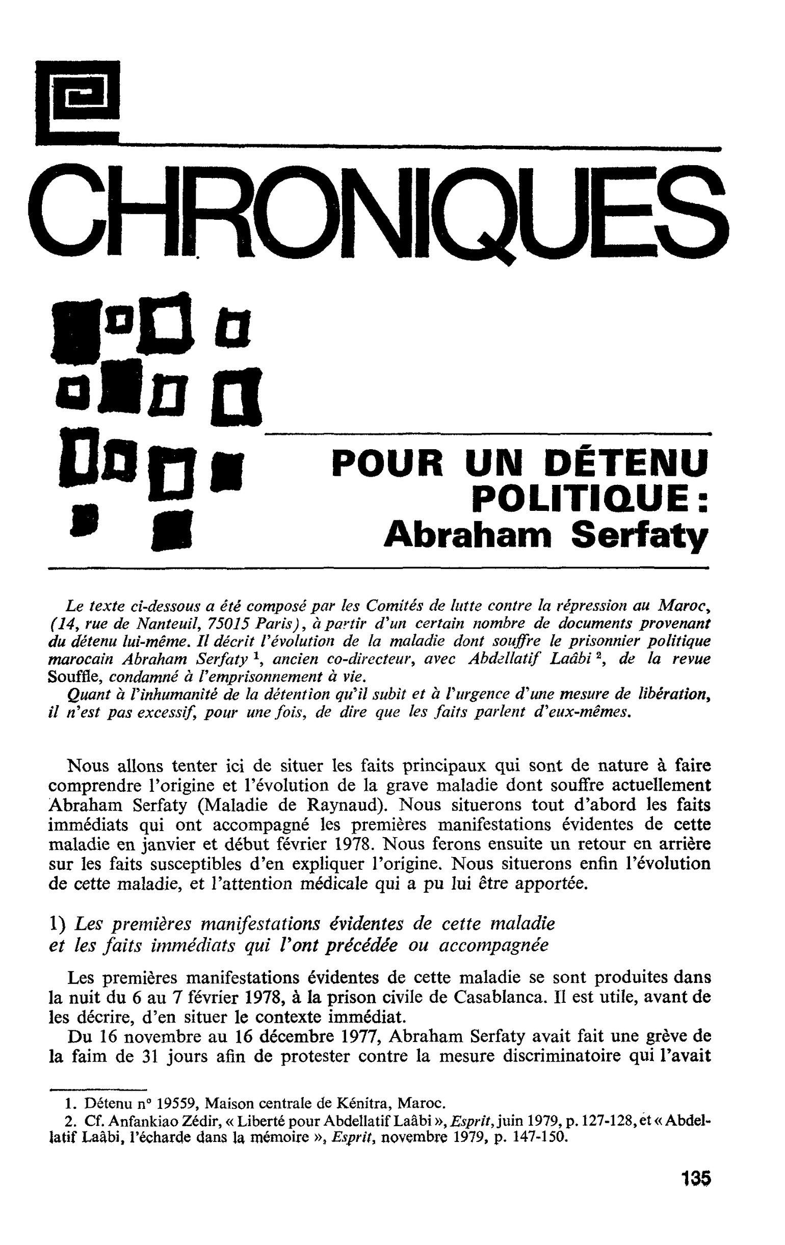 POUR UN DÉTENU POLITIQUE: Abraham Serfaty