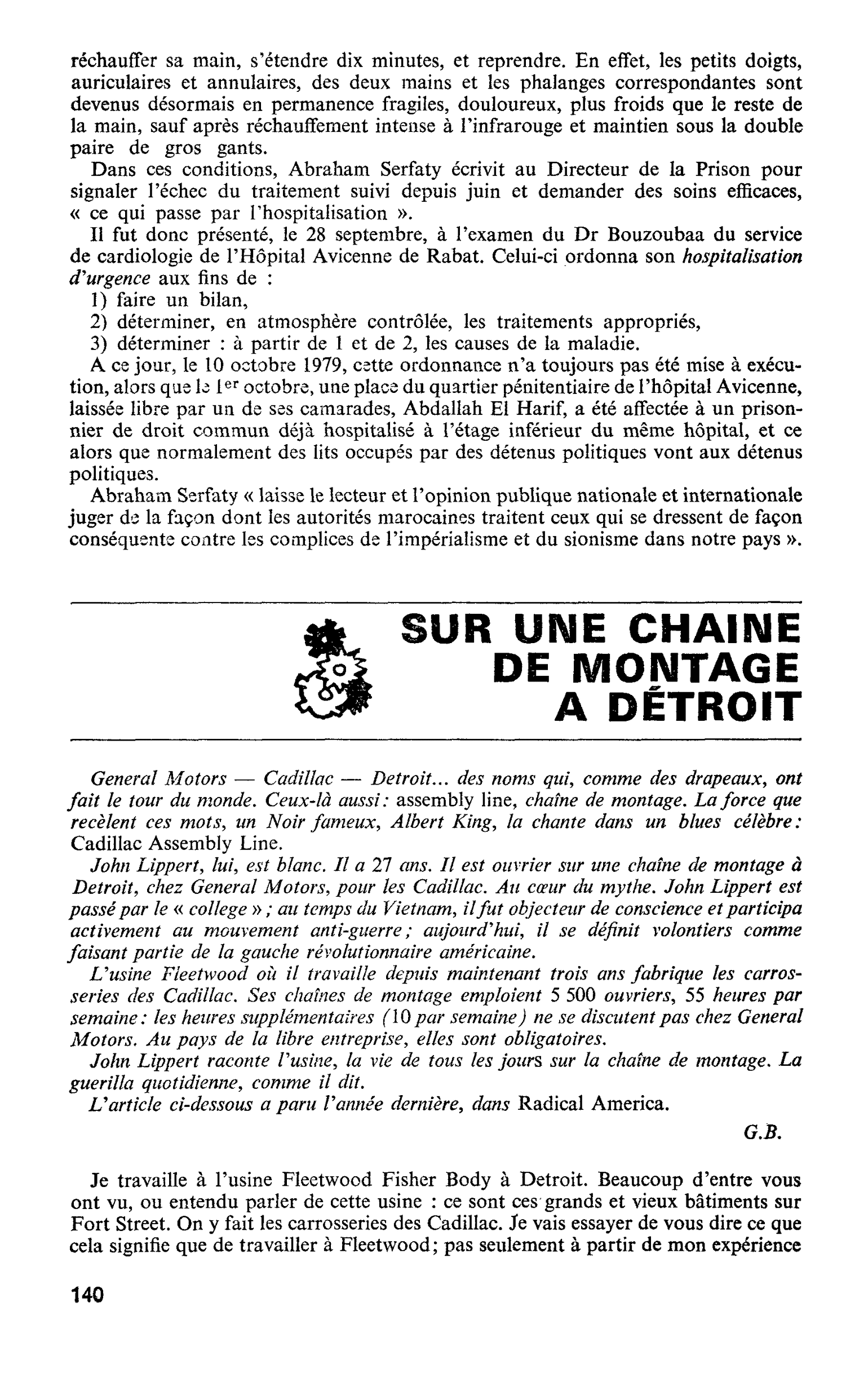 SUR UNE CHAINE DE MONTAGE A DÉTROIT