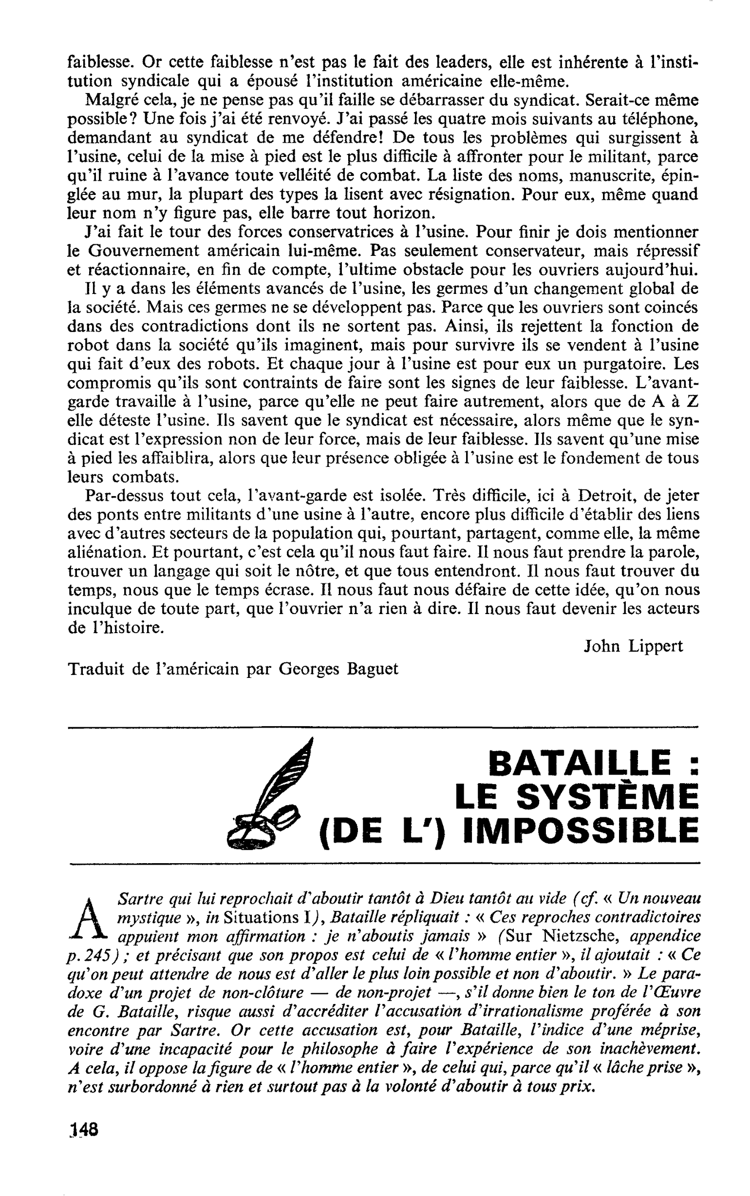 BATAILLE : LE SYSTÈME (DE L’) IMPOSSIBLE