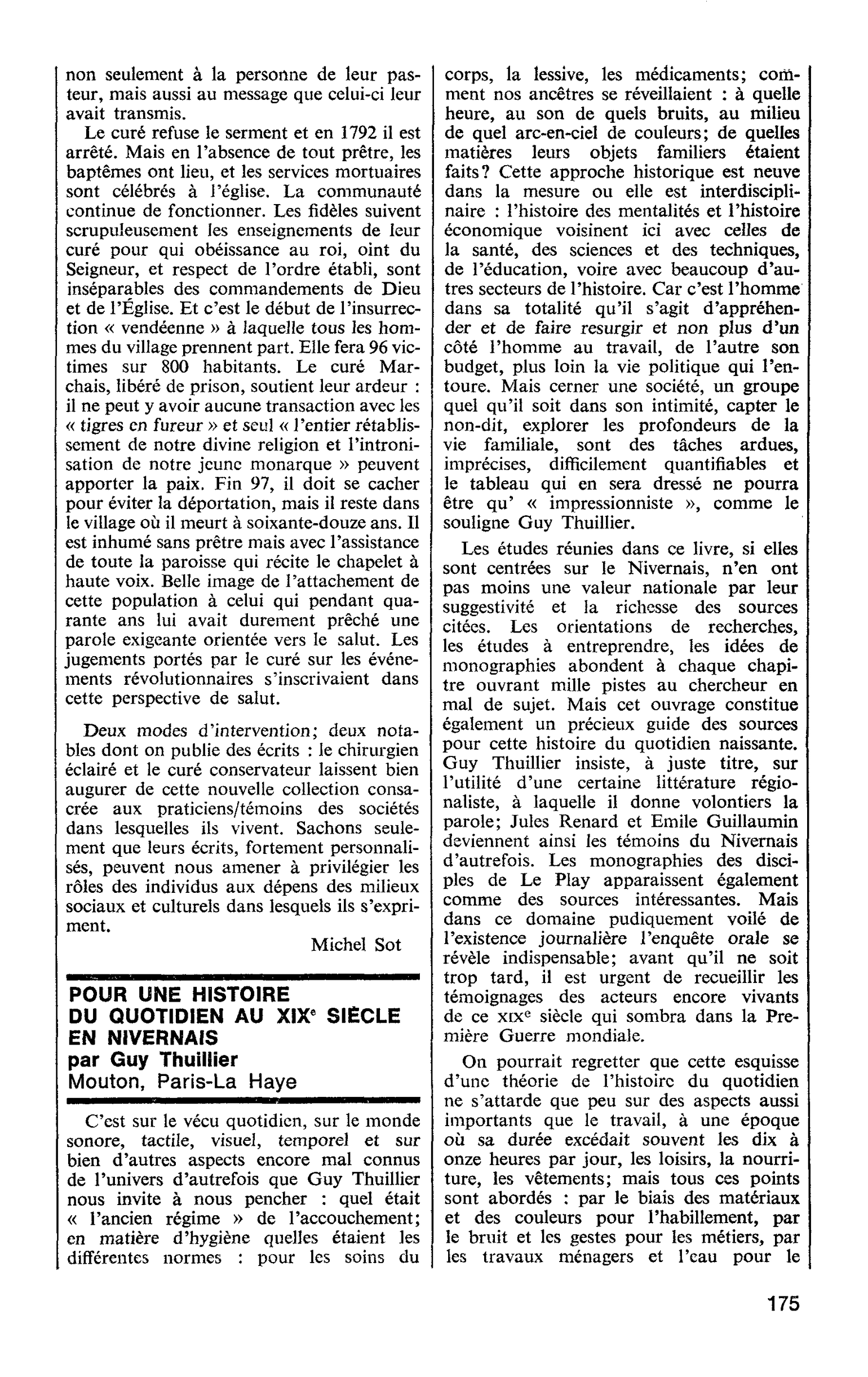 POUR UNE HISTOIRE DU QUOTIDIEN AU XIXe SIECLE EN NIVERNAIS par Guy Thuillier