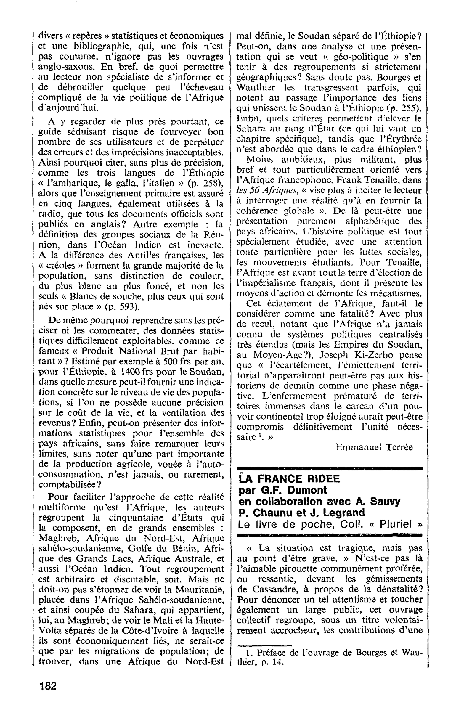 LA FRANCE RIDEE par G.F. Dumont en collaboration avec A. Sauvy P. Chaunu et J. Legrand