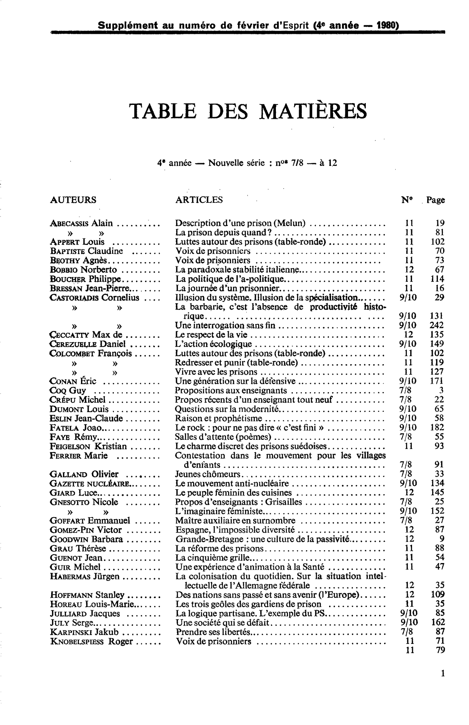 Table des matières