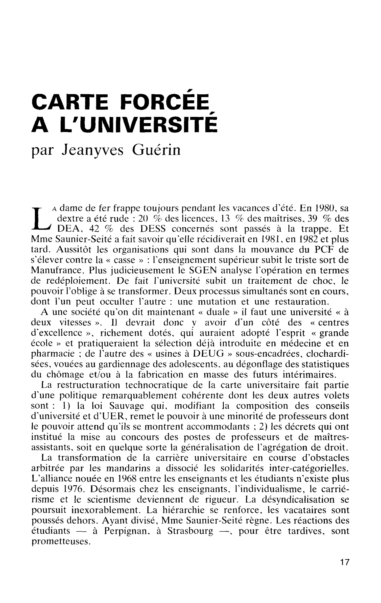 CARTE FORCÉE A L’UNIVERSITÉ