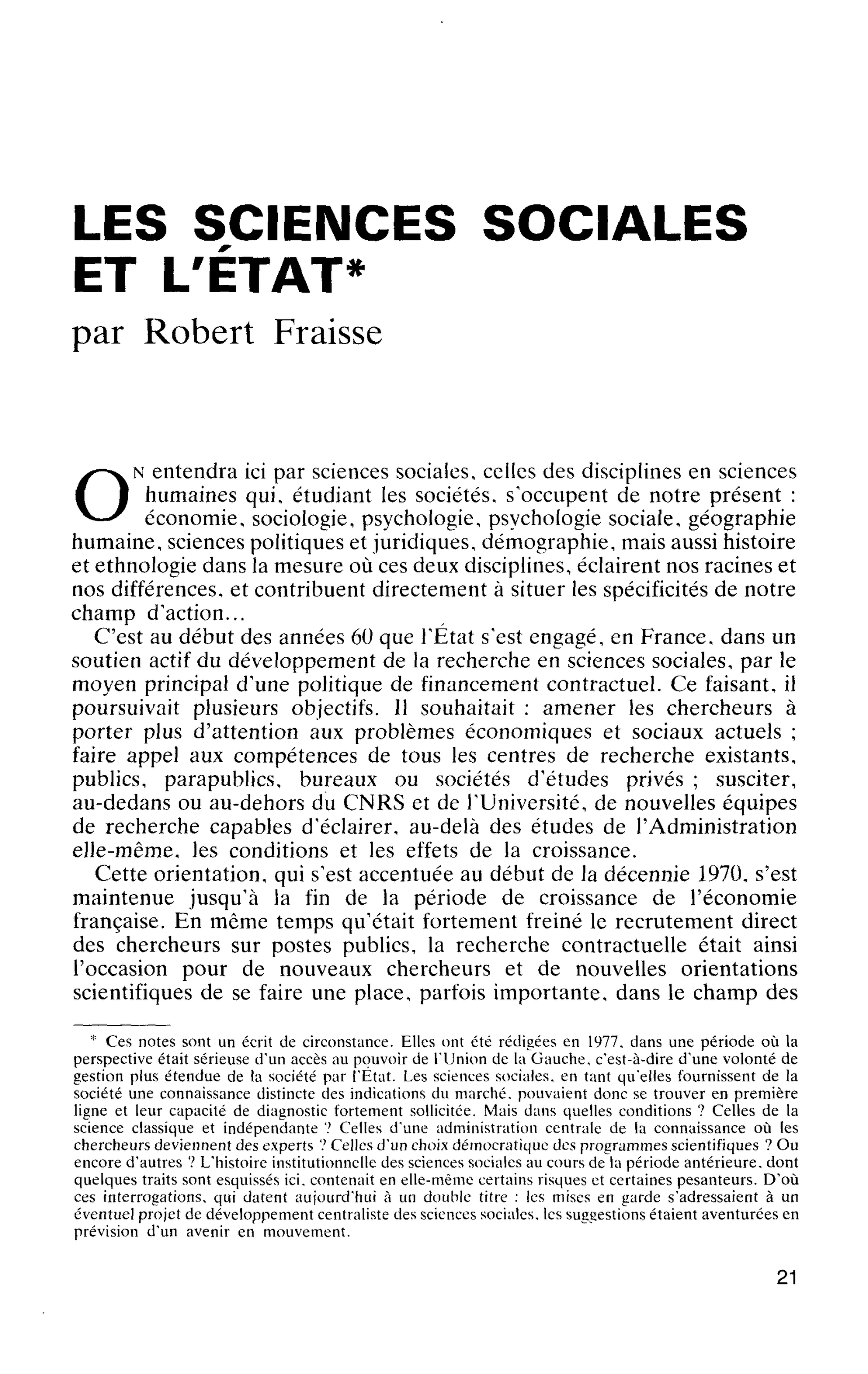 LES SCIENCES SOCIALES ET L’ÉTAT