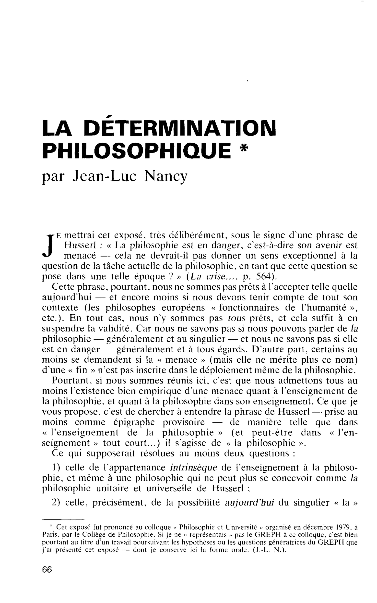 LA DÉTERMINATION PHILOSOPHIQUE