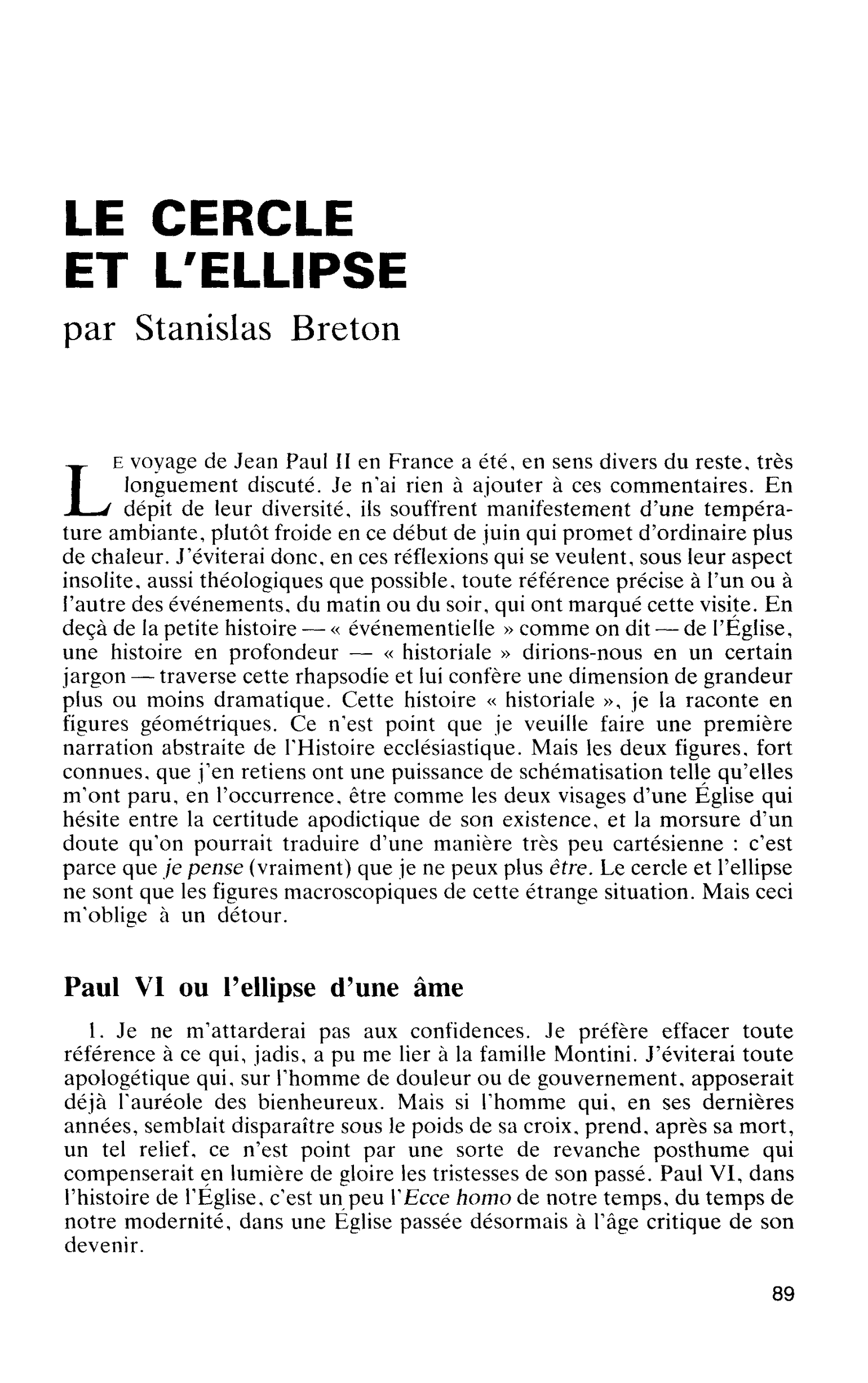 LE CERCLE ET L’ELLIPSE