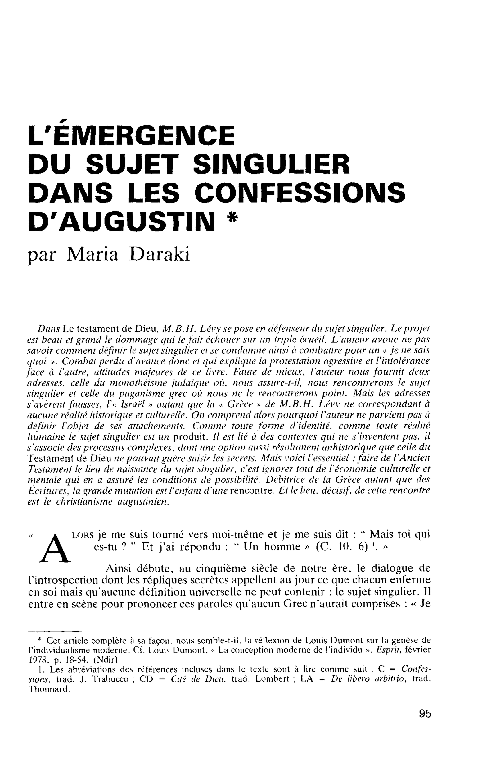 L’ÉMERGENCE DU SUJET SINGULIER DANS LES CONFESSIONS D’AUGUSTIN