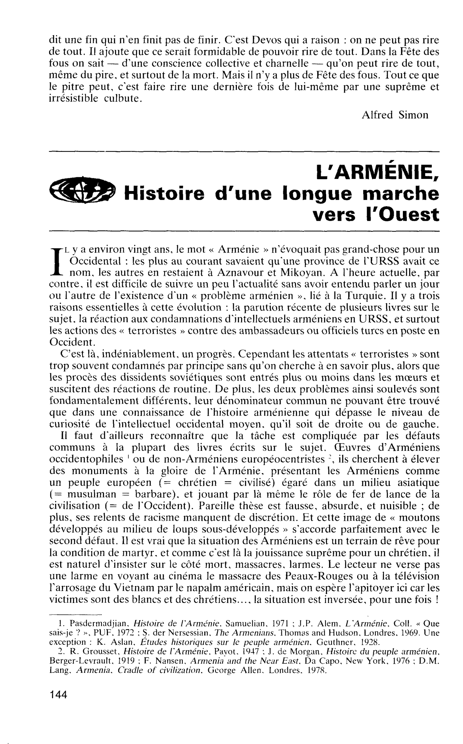 L’ARMÉNIE, Histoire d’une longue marche vers l’Ouest