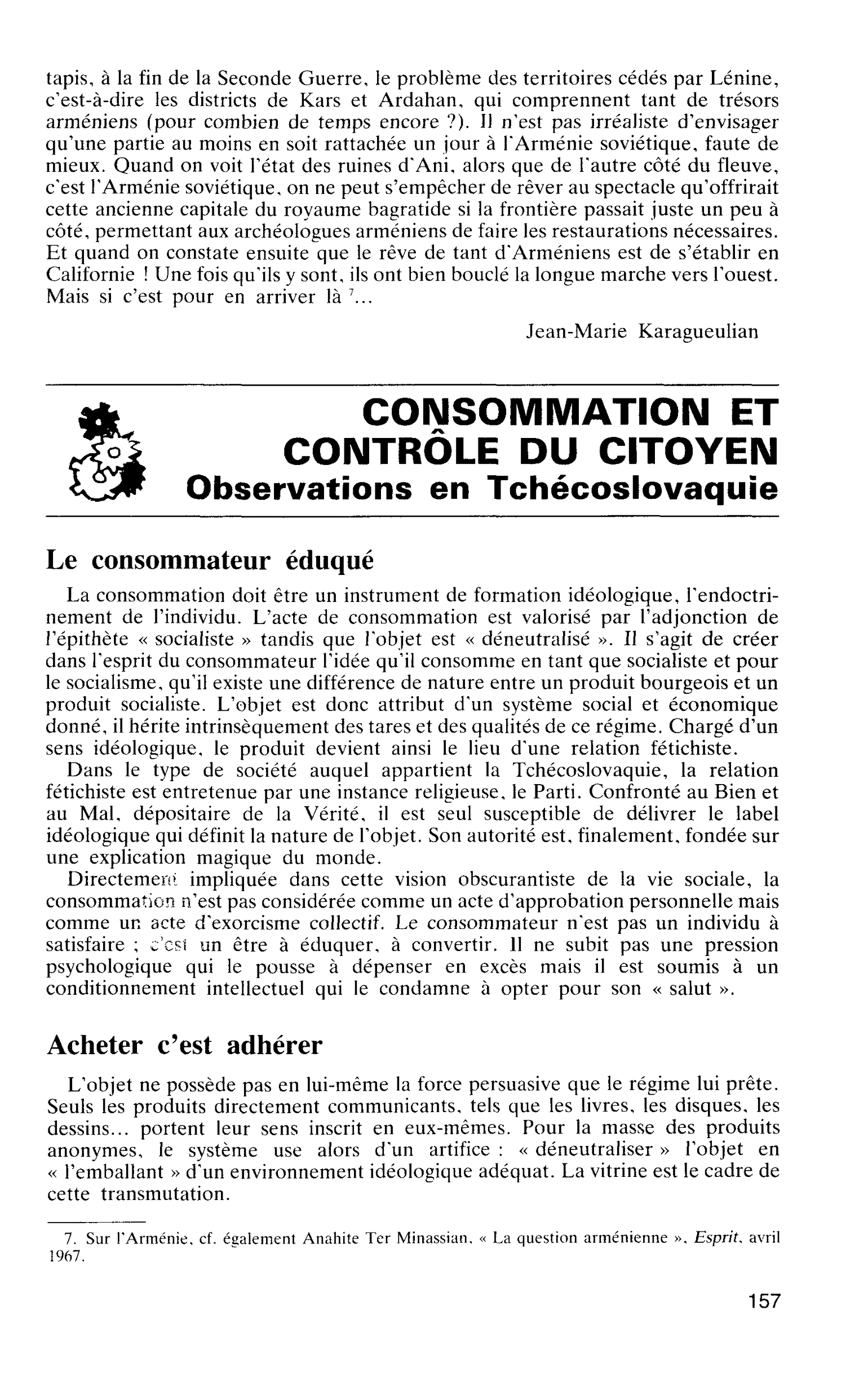 CONSOMMATION ET CONTRÔLE DU CITOYEN Observations en Tchécoslovaquie