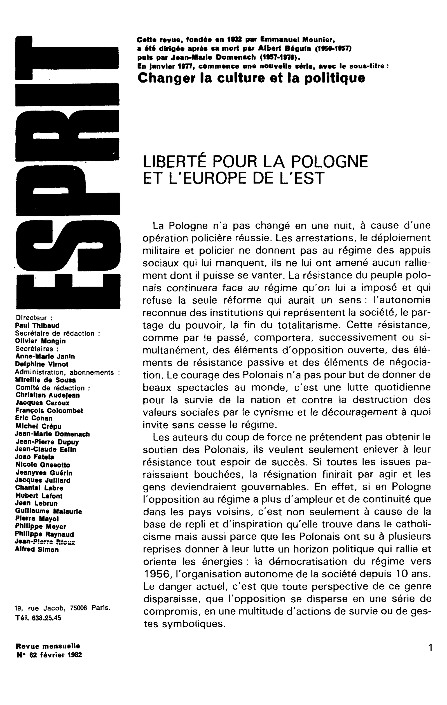 LIBERTÉ POUR LA POLOGNE ET L’EUROPE DE L’EST