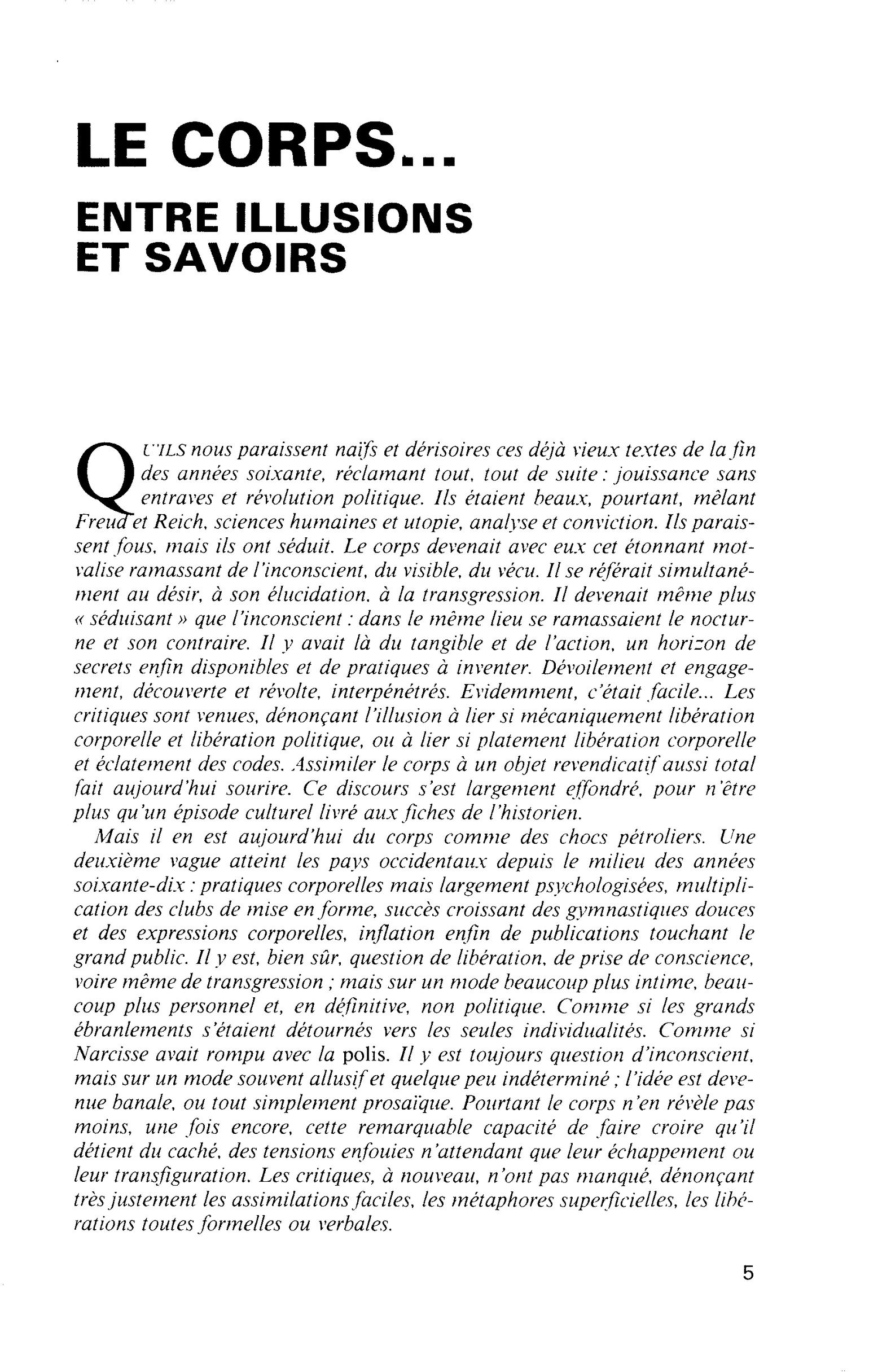 LE CORPS. Entre illusions et savoirs