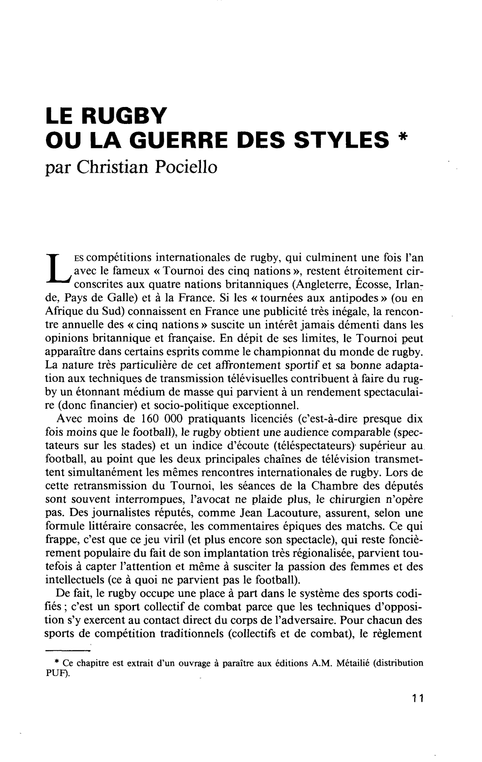 LE RUGBY OU LA GUERRE DES STYLES