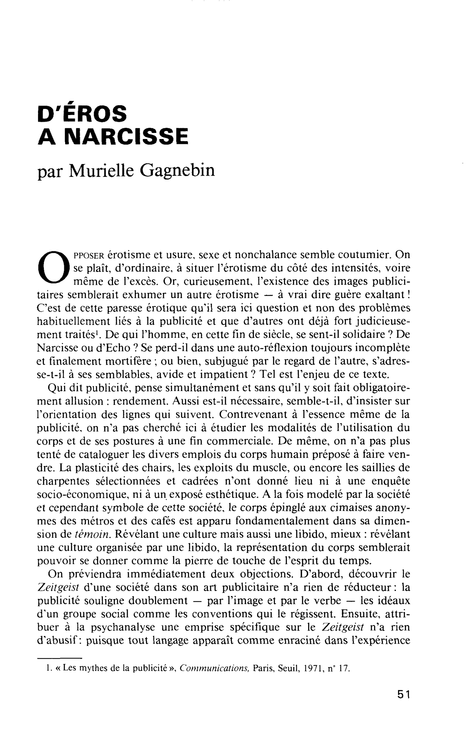 D’ÉROS A NARCISSE