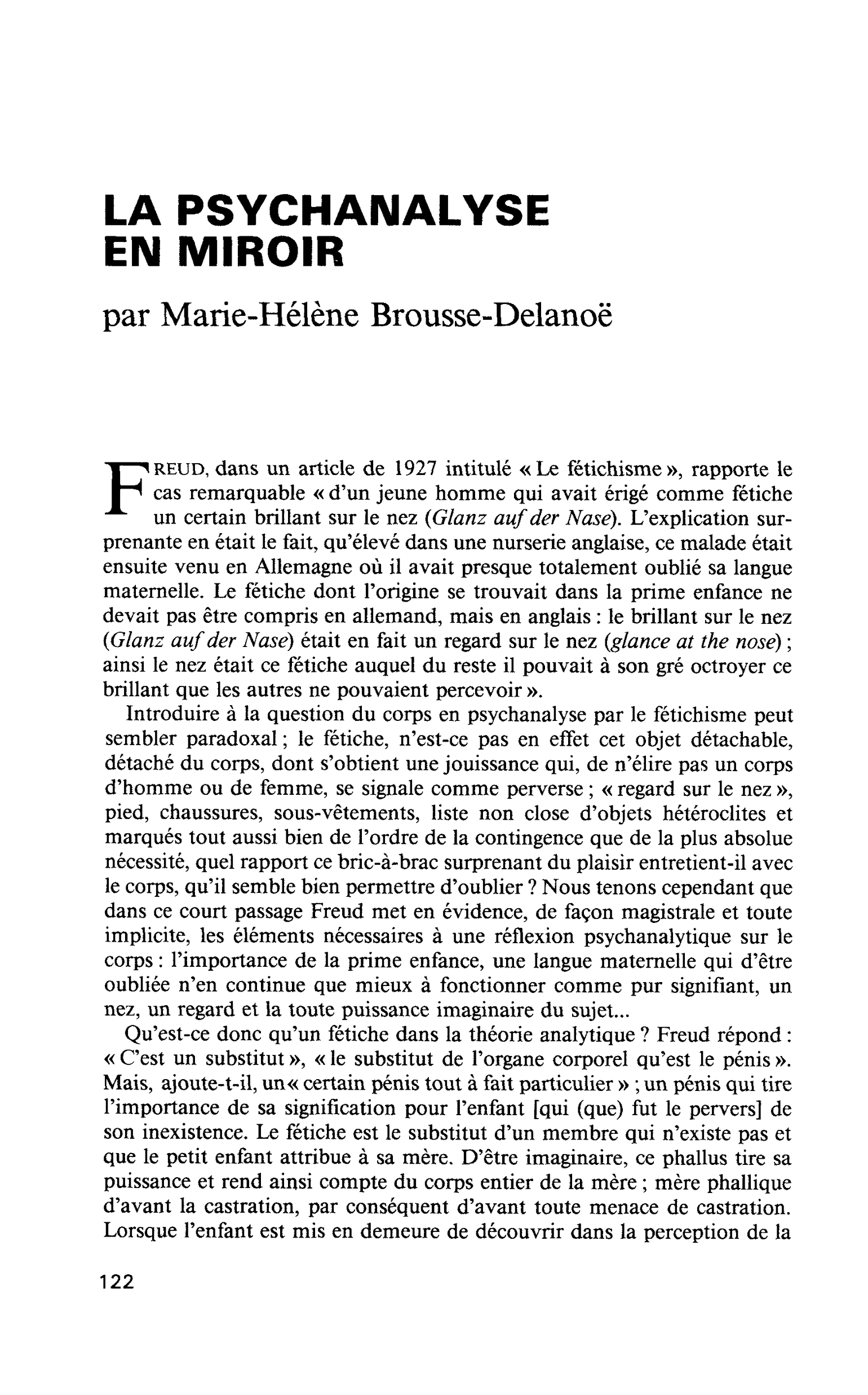LA PSYCHANALYSE EN MIROIR