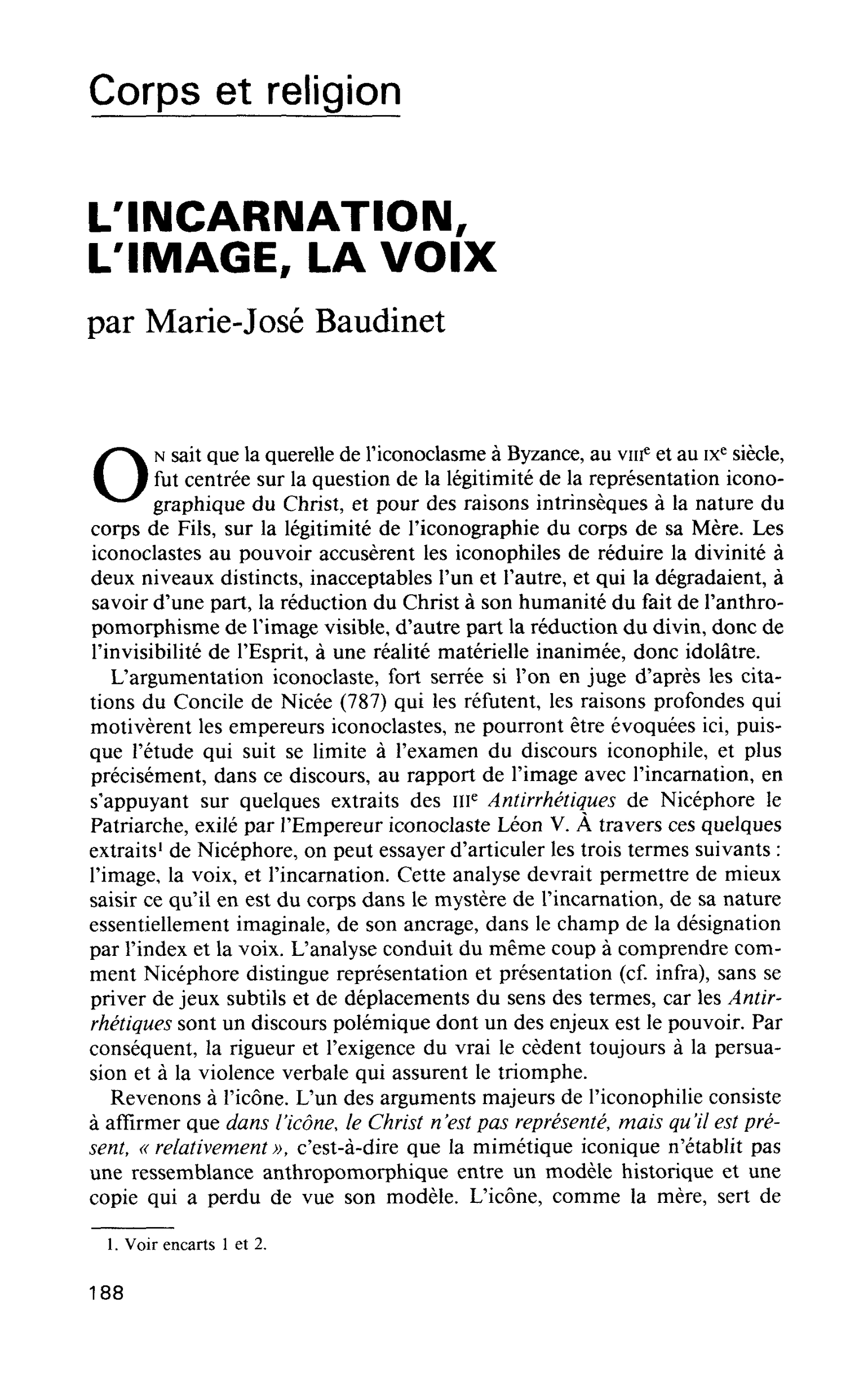 L’INCARNATION, LIMAGE, LA VOIX