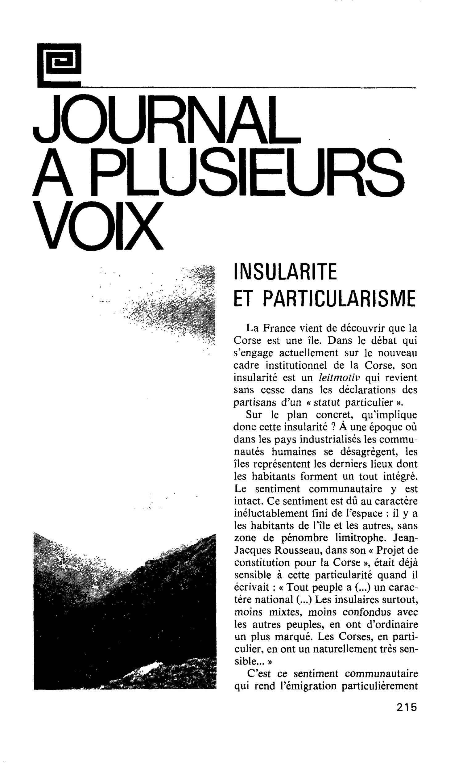 INSULARITE ET PARTICULARISME