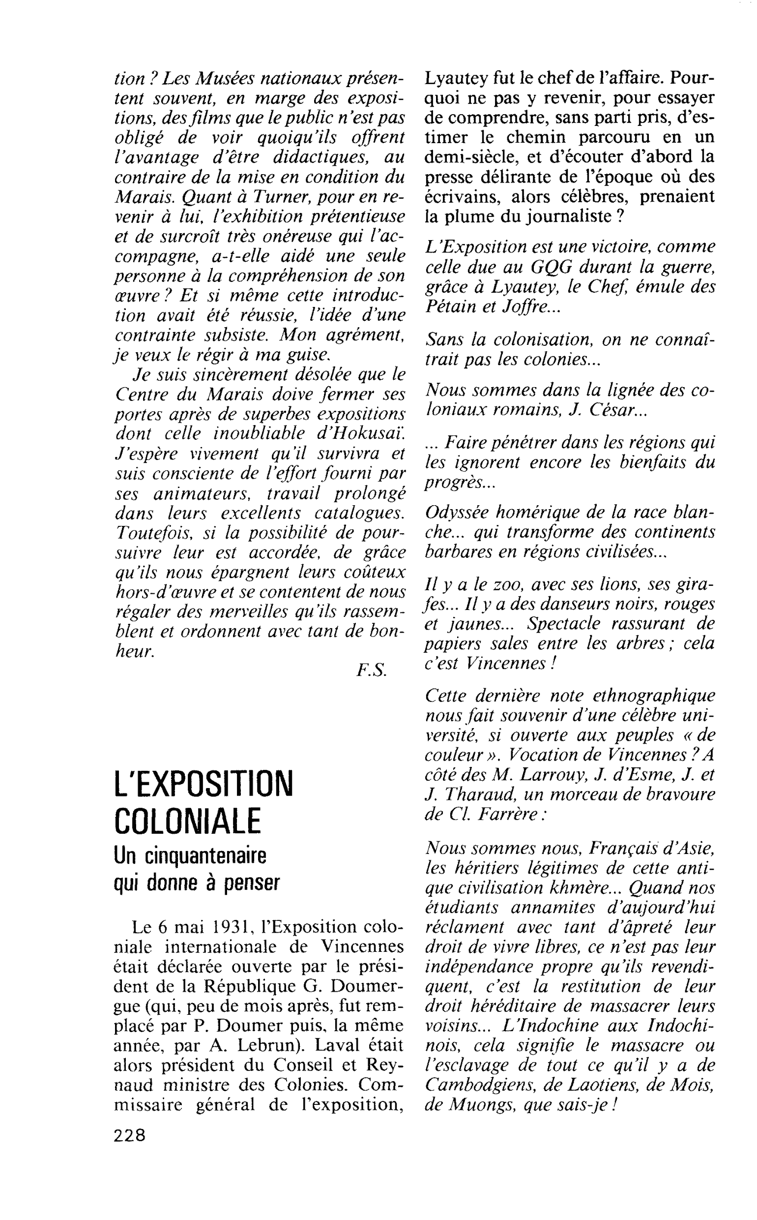 L’EXPOSITION COLONIALE. Un cinquantenaire qui donne à penser