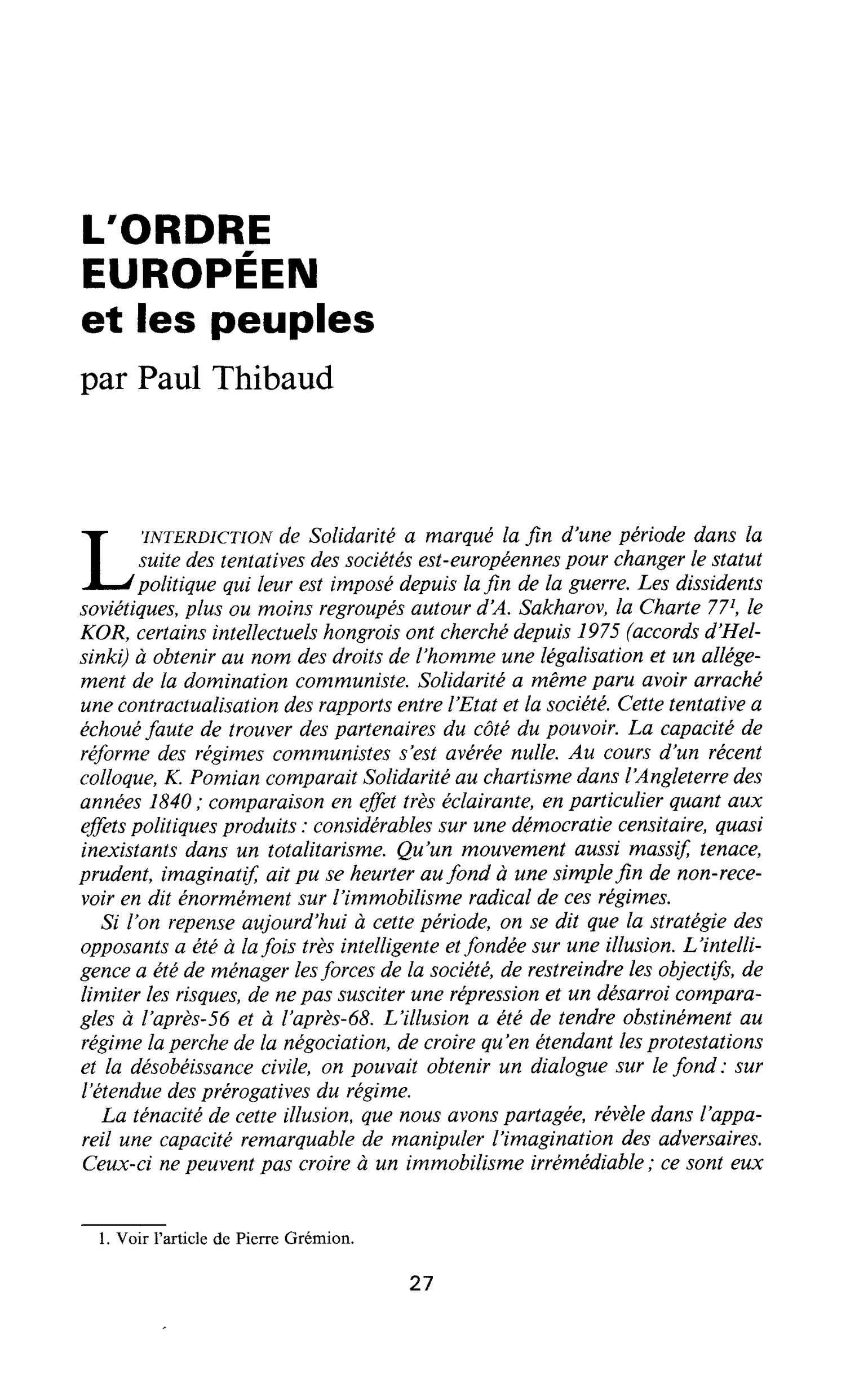L’ORDRE EUROPÉEN et les peuples
