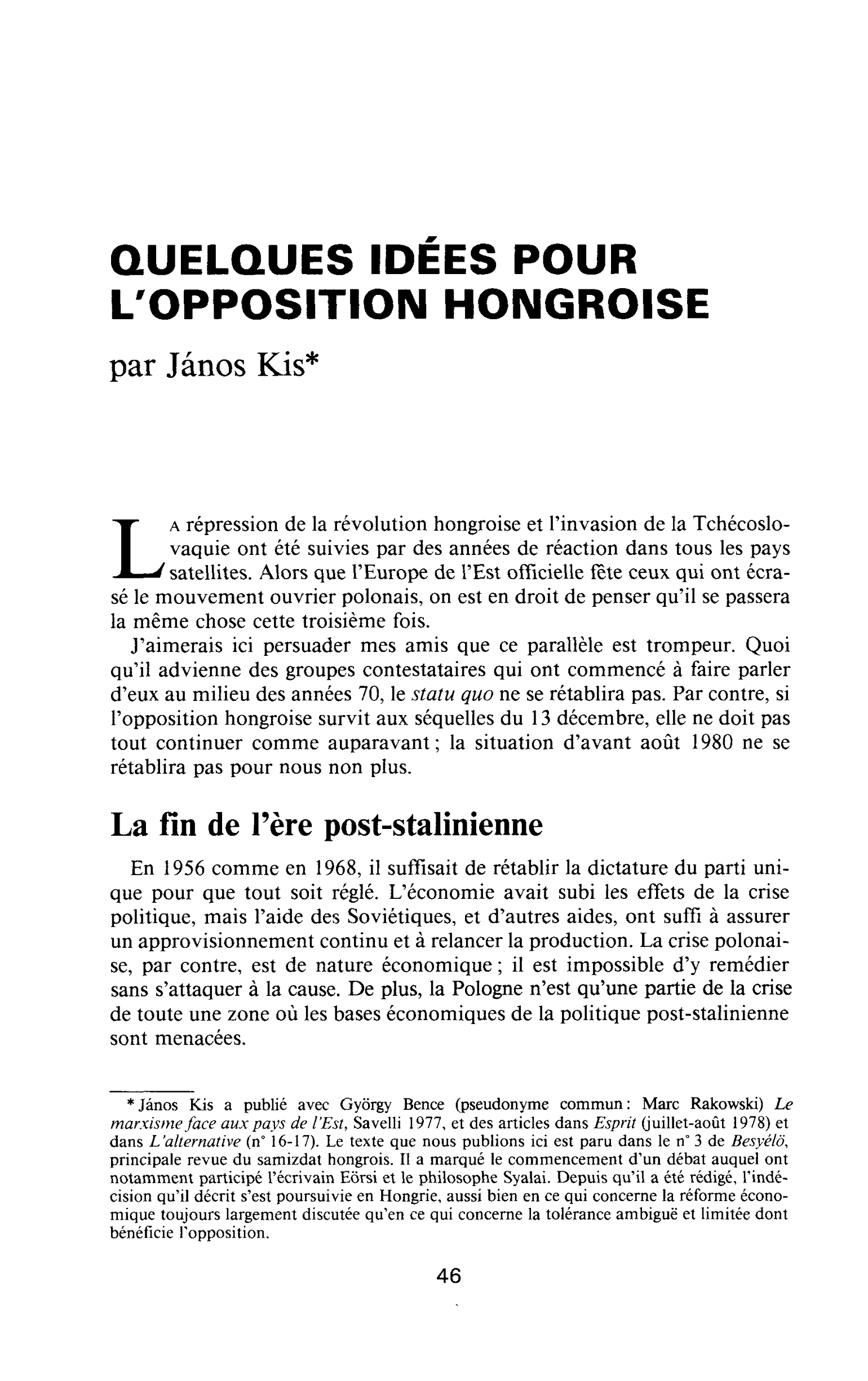 QUELQUES IDÉES POUR L’OPPOSITION HONGROISE