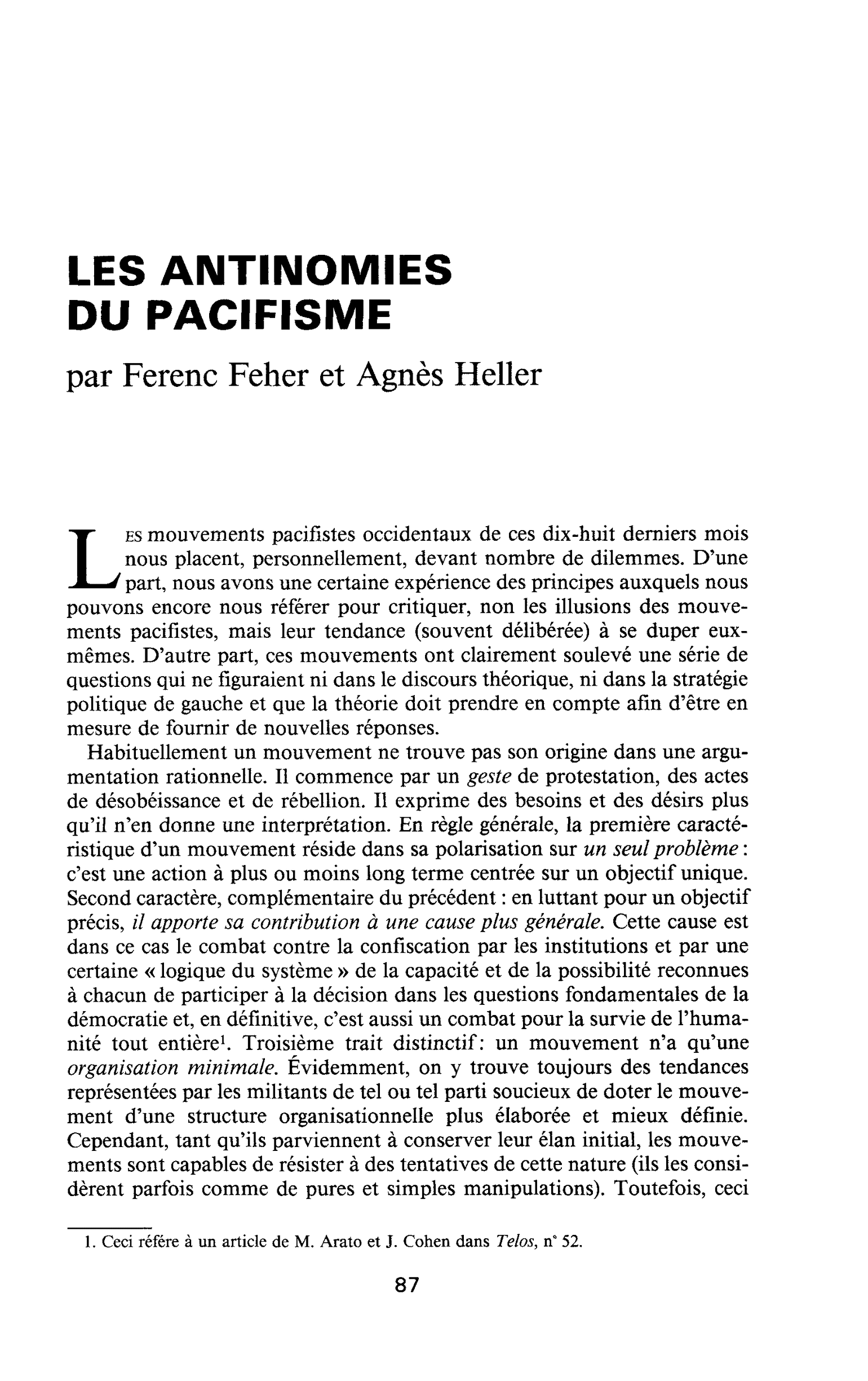 LES ANTINOMIES DU PACIFISME