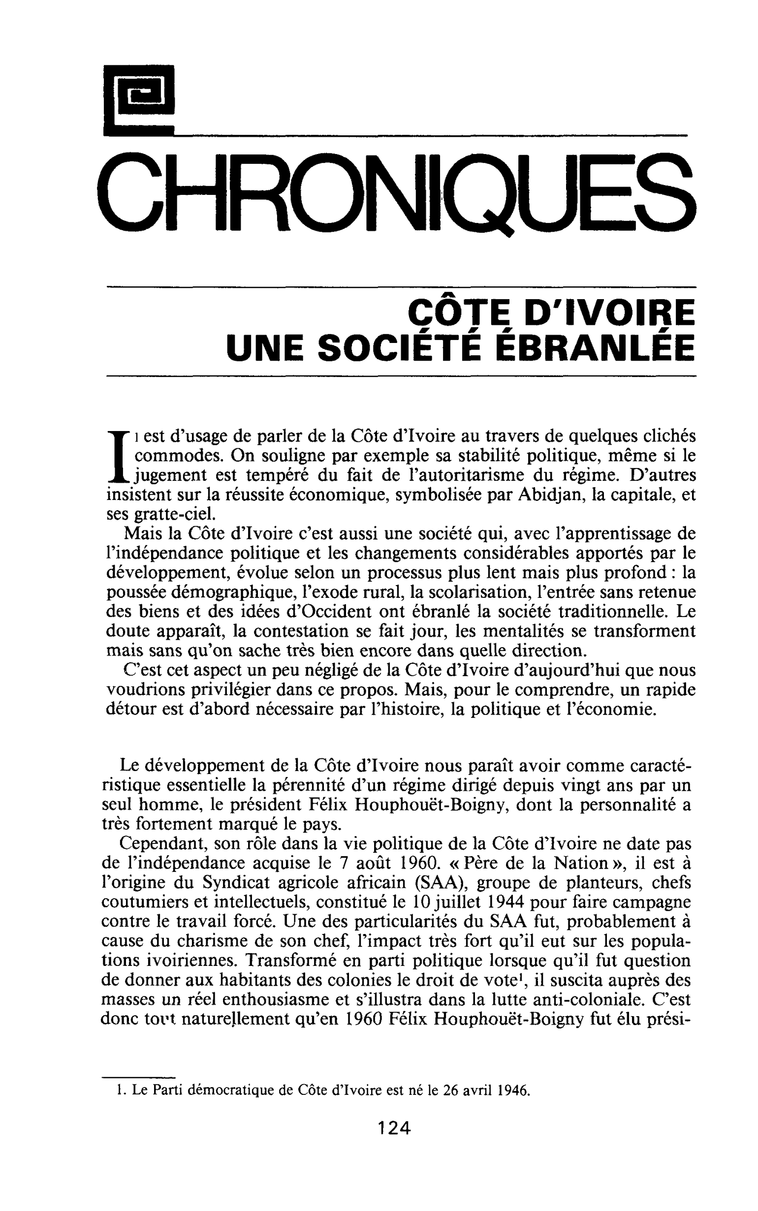 CÔTE D’IVOIRE UNE SOCIÉTÉ ÉBRANLÉE