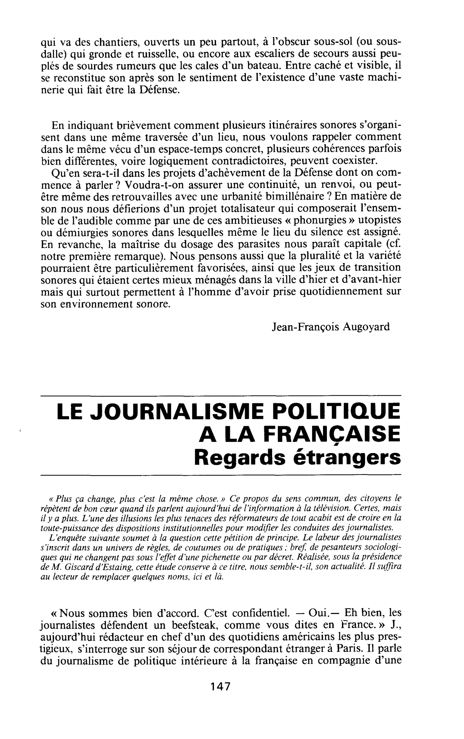 LE JOURNALISME POLITIQUE A LA FRANÇAISE. Regards étrangers