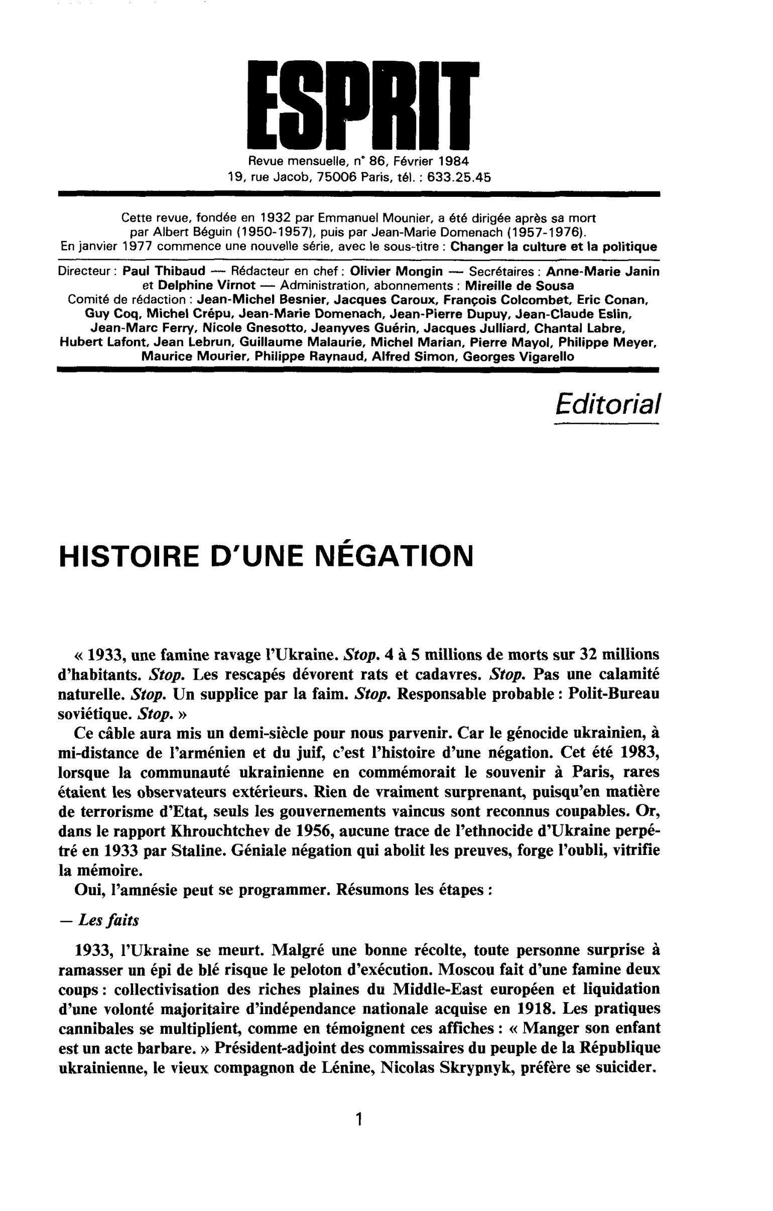 Histoire d’une négation