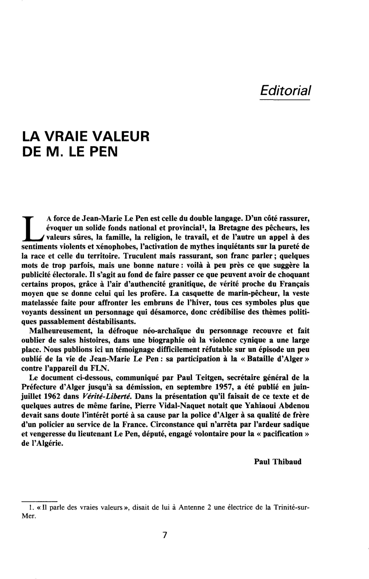 LA VRAIE VALEUR DE M. LE PEN