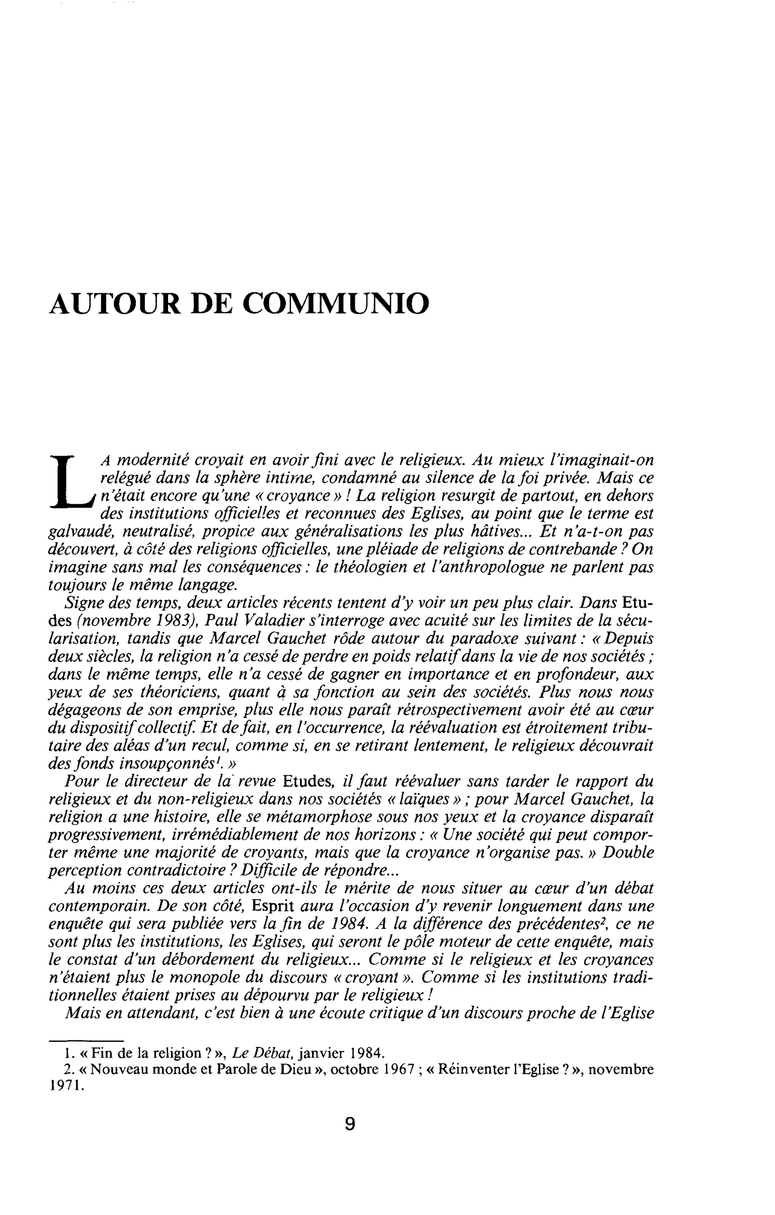 AUTOUR DE COMMUNIO