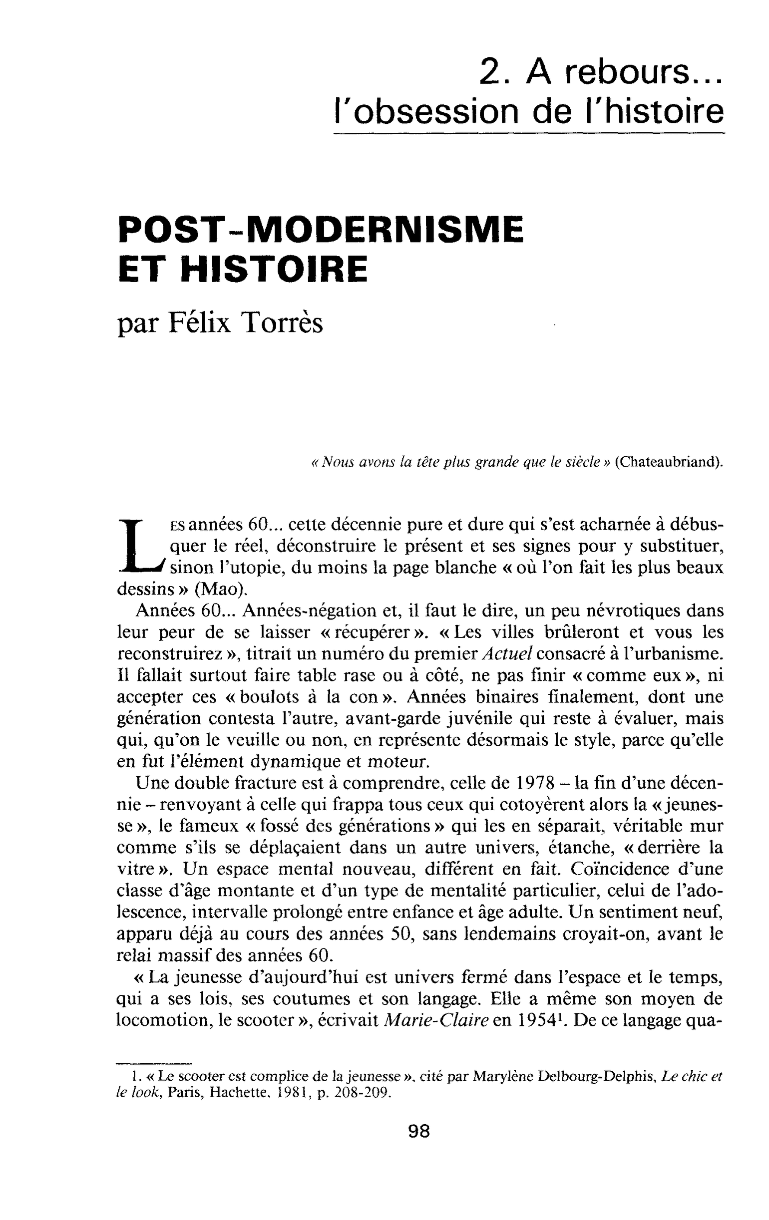 POST MODERNISME ET HISTOIRE