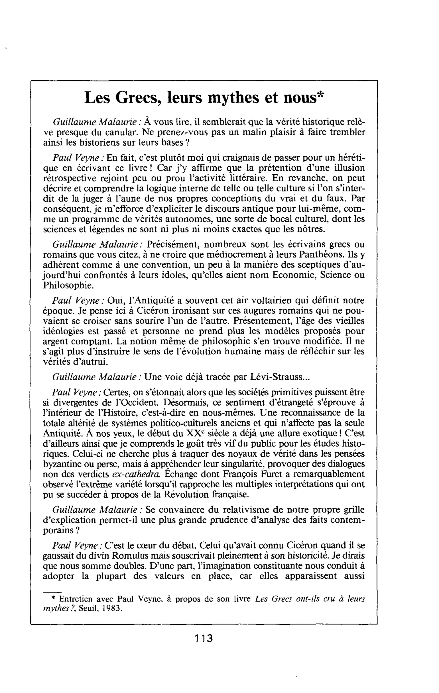 Les Grecs, leurs mythes et nous