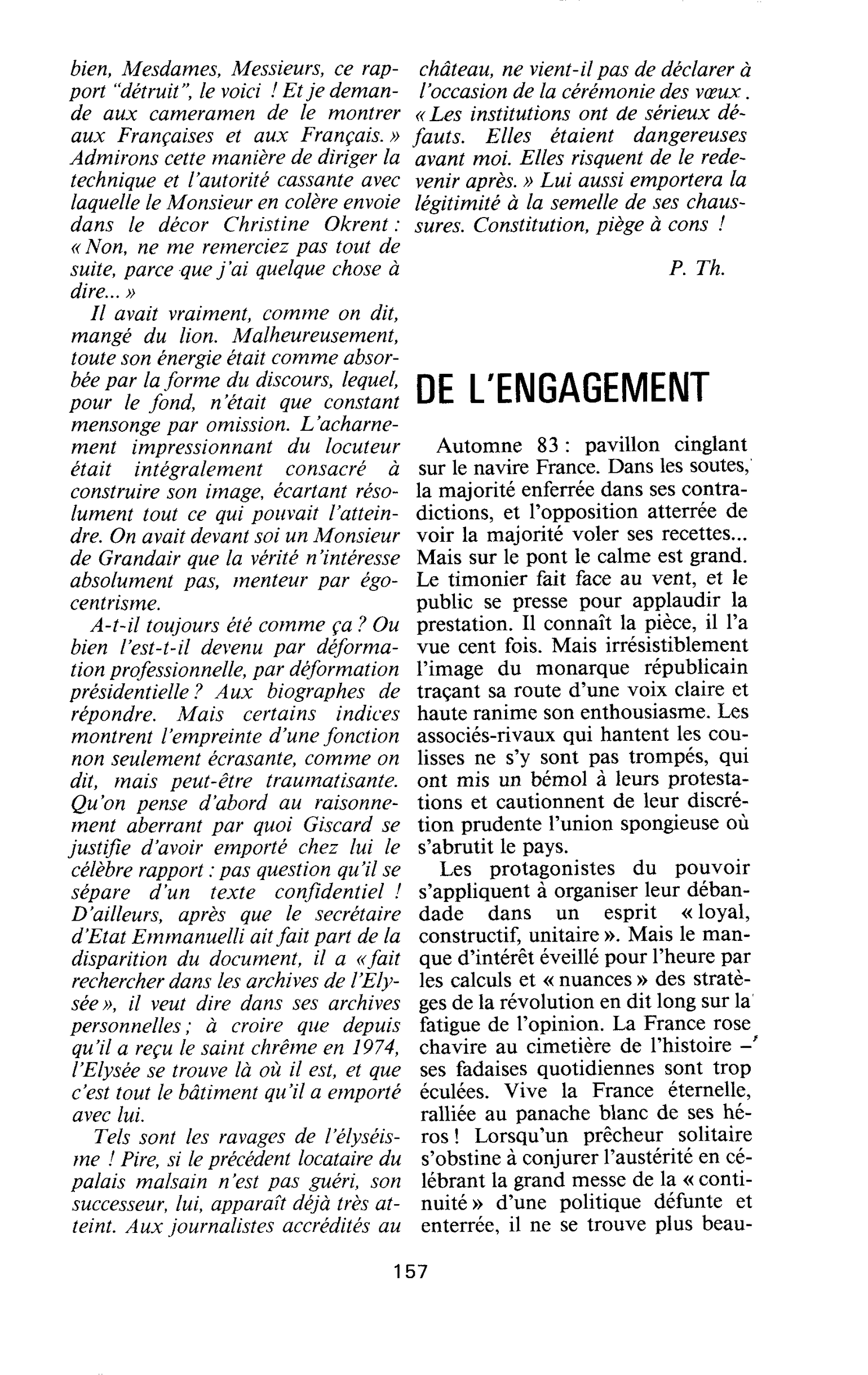DE L’ENGAGEMENT