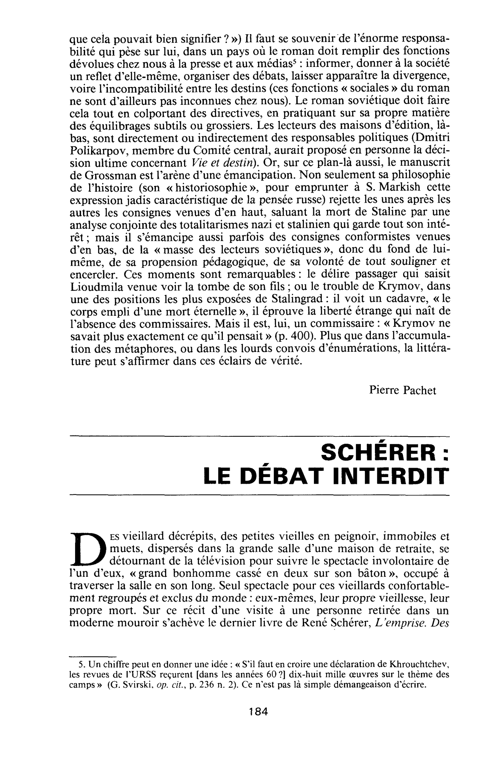 SCHERER: LE DÉBAT INTERDIT