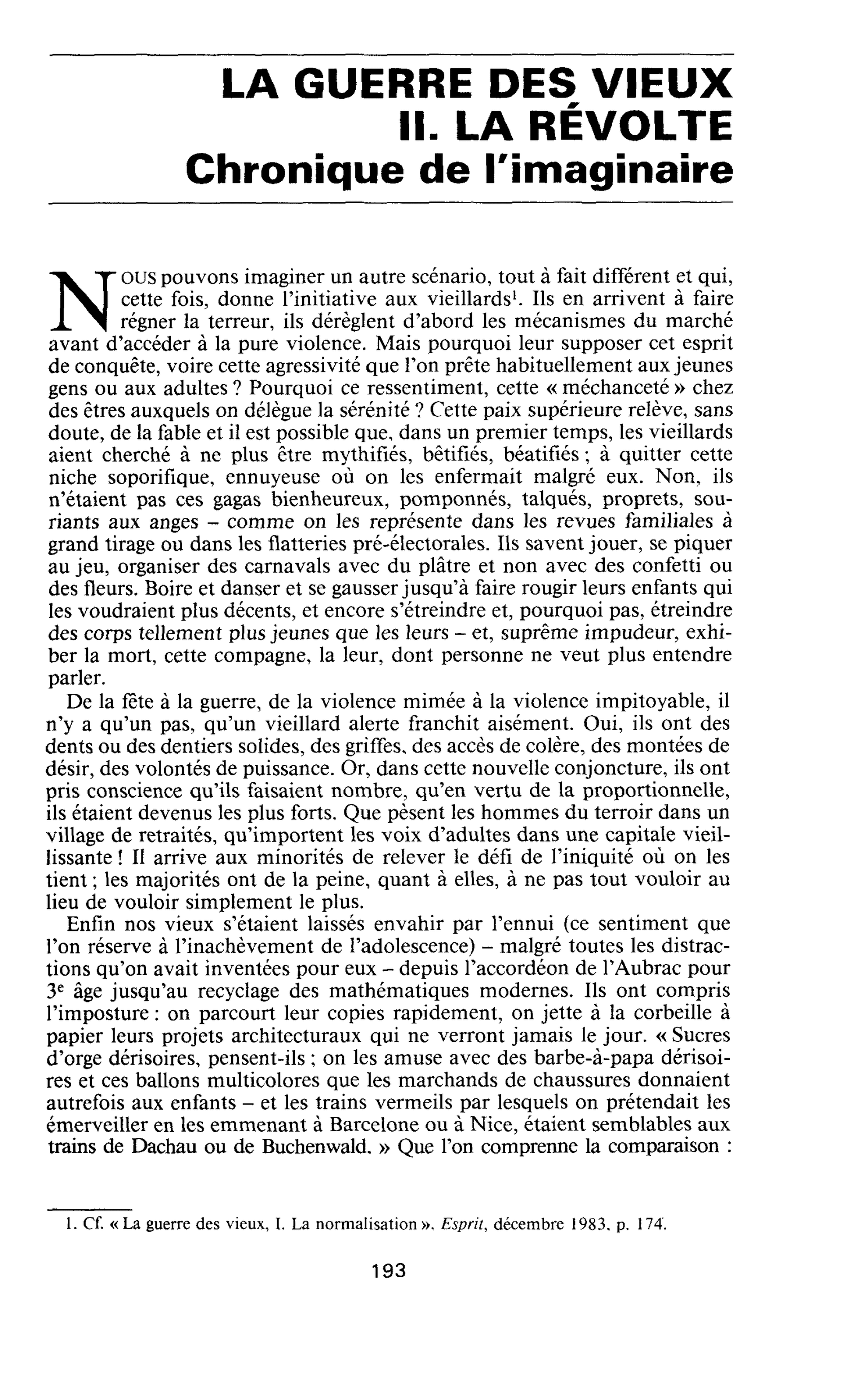 LA GUERRE DES VIEUX II. LA RÉVOLTE. Chronique de l’imaginaire