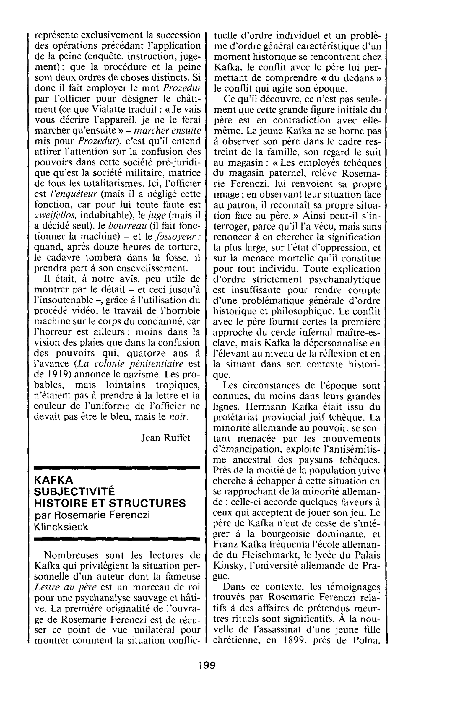 KAFKA SUBJECTIVITÉ HISTOIRE ET STRUCTURES