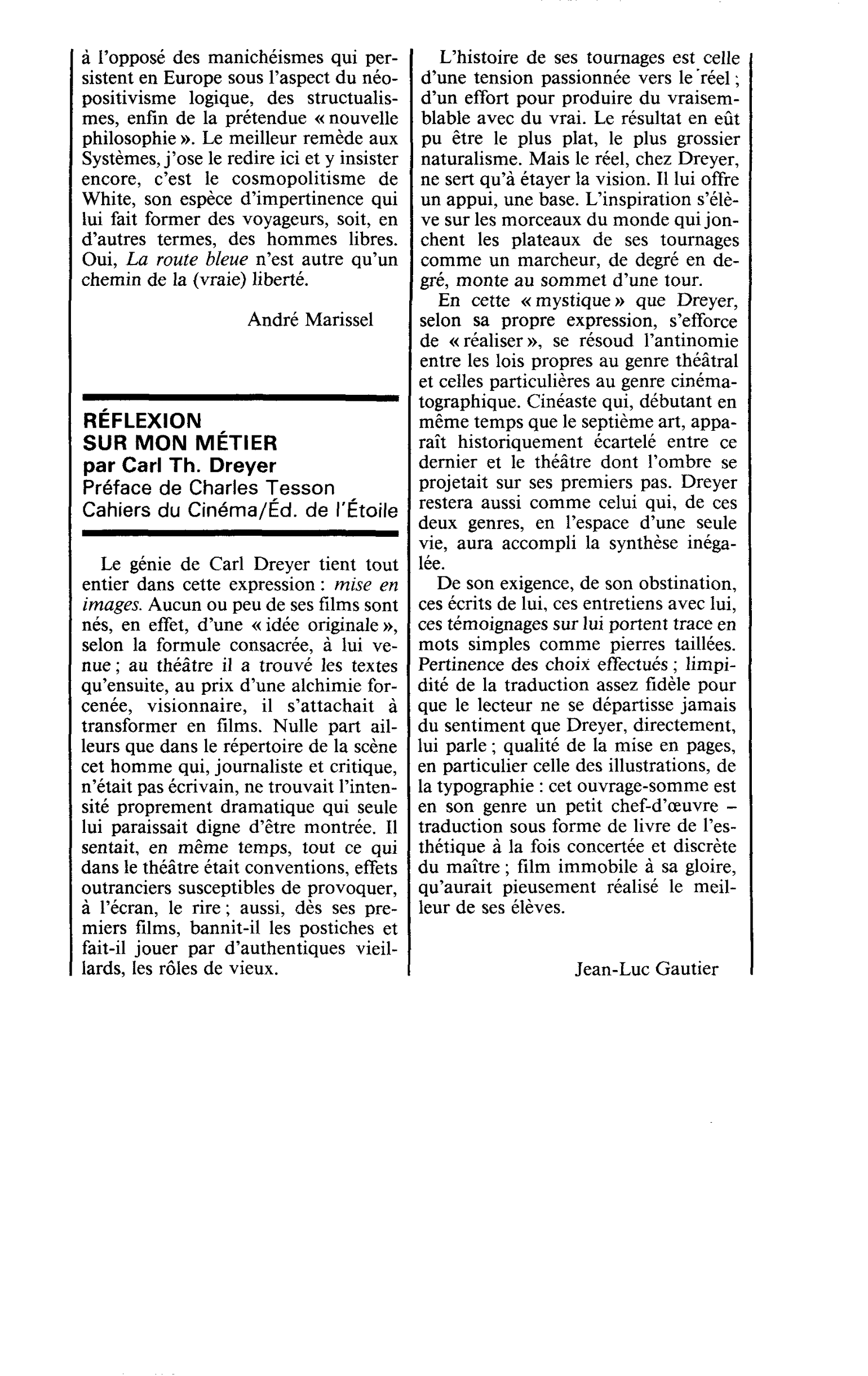 RÉFLEXION SUR MON MÉTIER par Cari Th. Dreyer