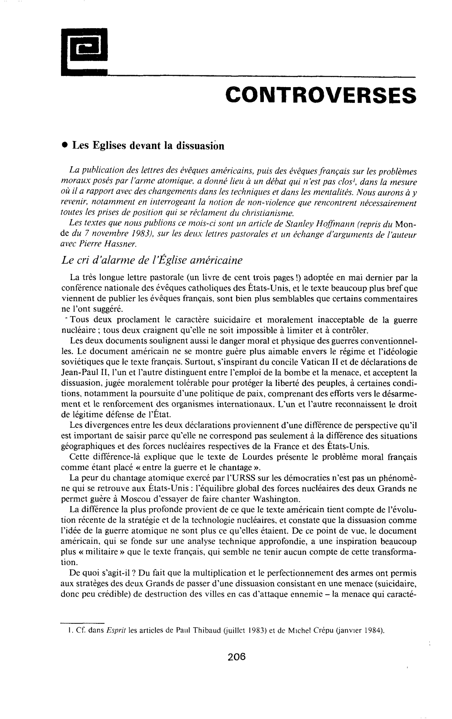 Les Eglises devant la dissuasion