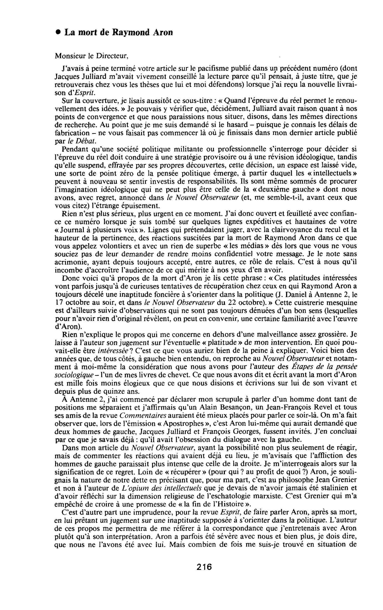 La mort de Raymond Aron