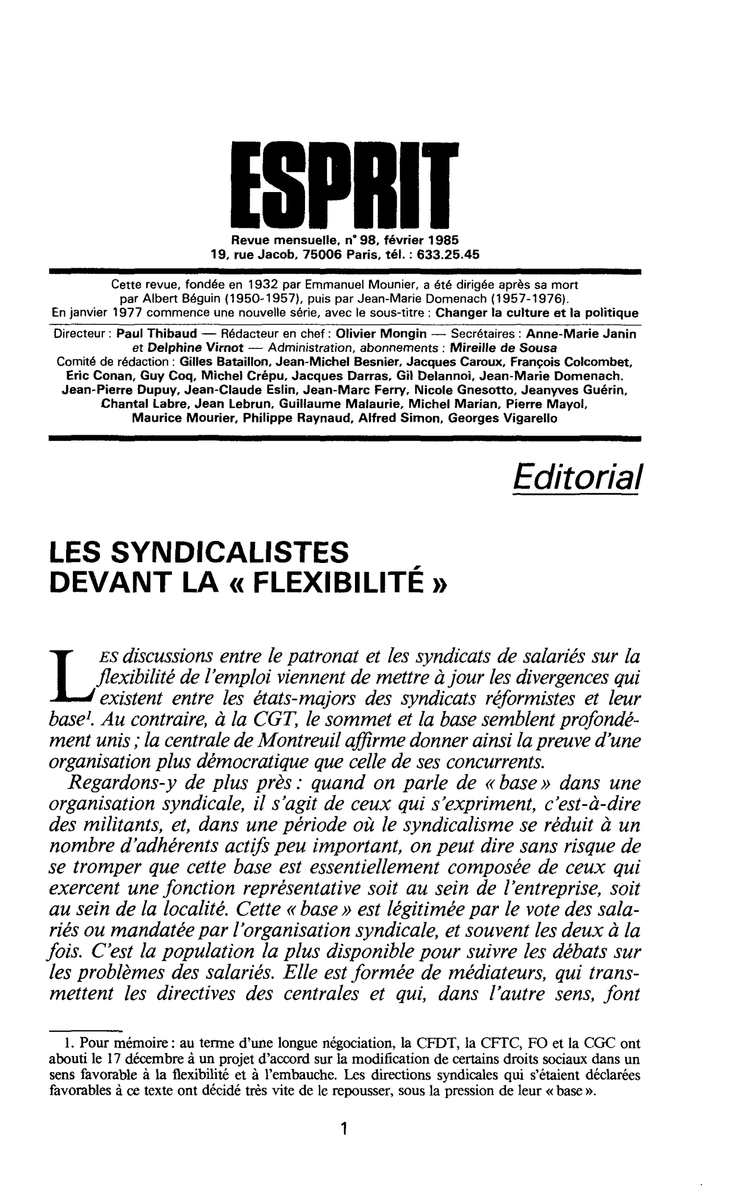 LES SYNDICALISTES DEVANT LA « FLEXIBILITÉ »