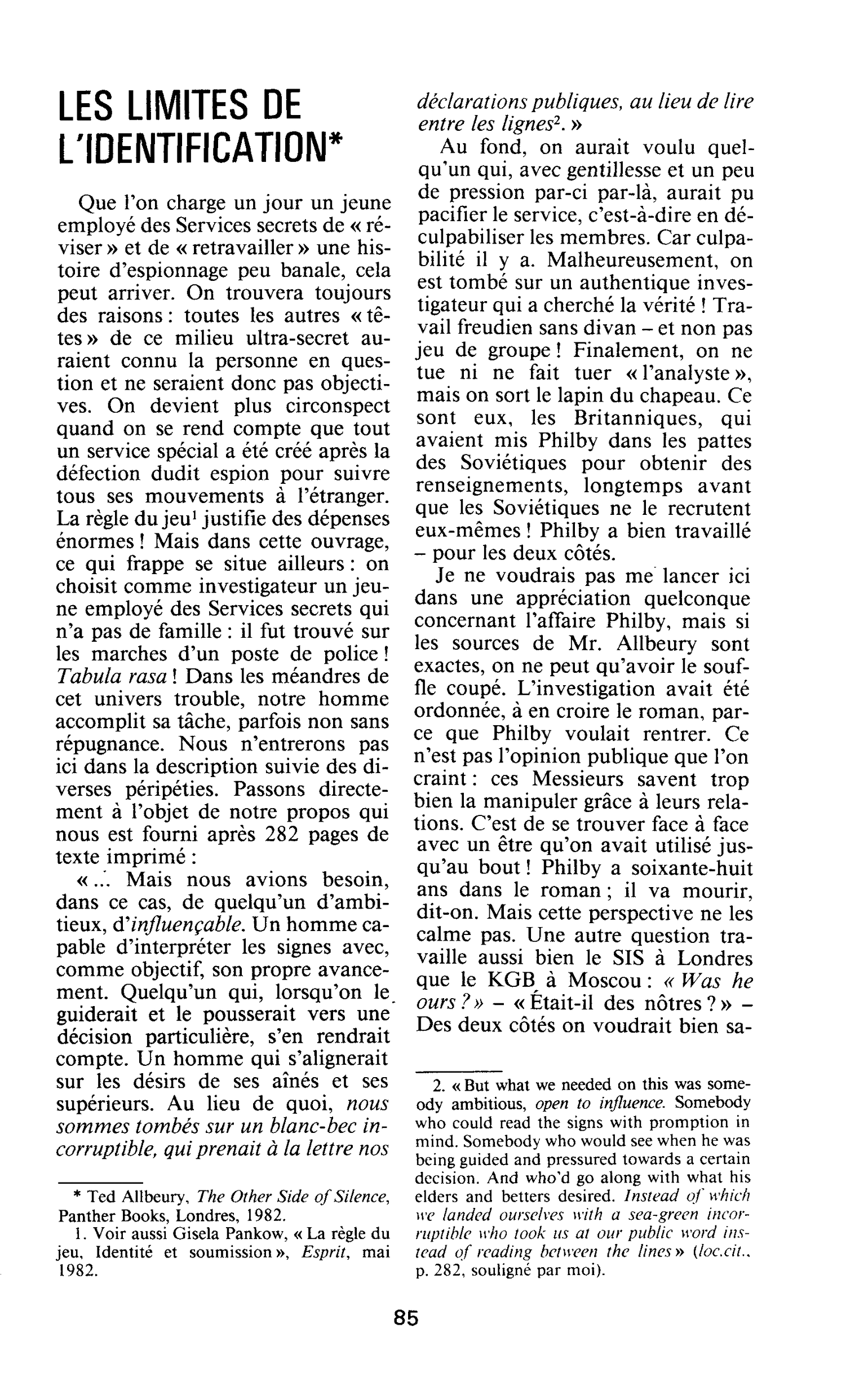 LES LIMITES DE L’IDENTIFICATION