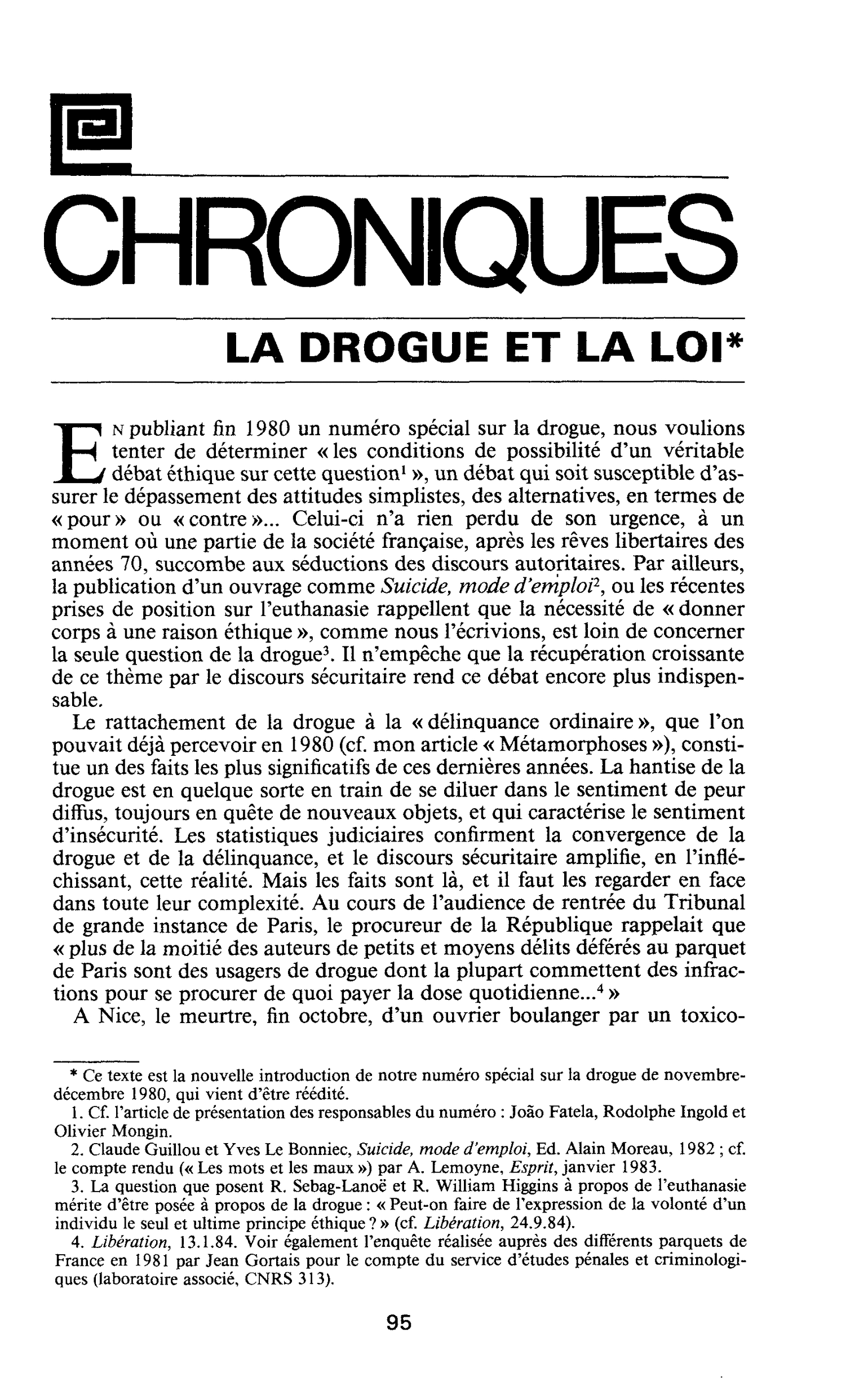 LA DROGUE ET LA LOI