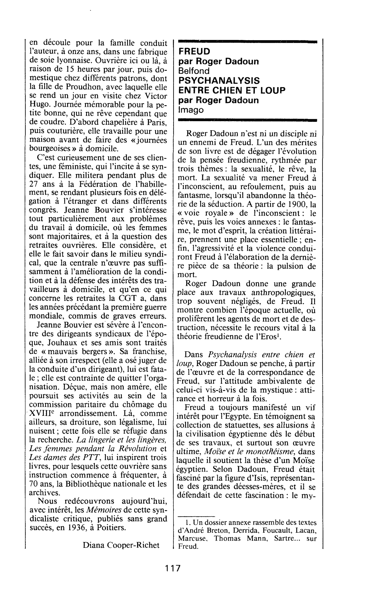 FREUD, par Roger Dadoun. PSYCHANALYSIS ENTRE CHIEN ET LOUP, par Roger Dadoun