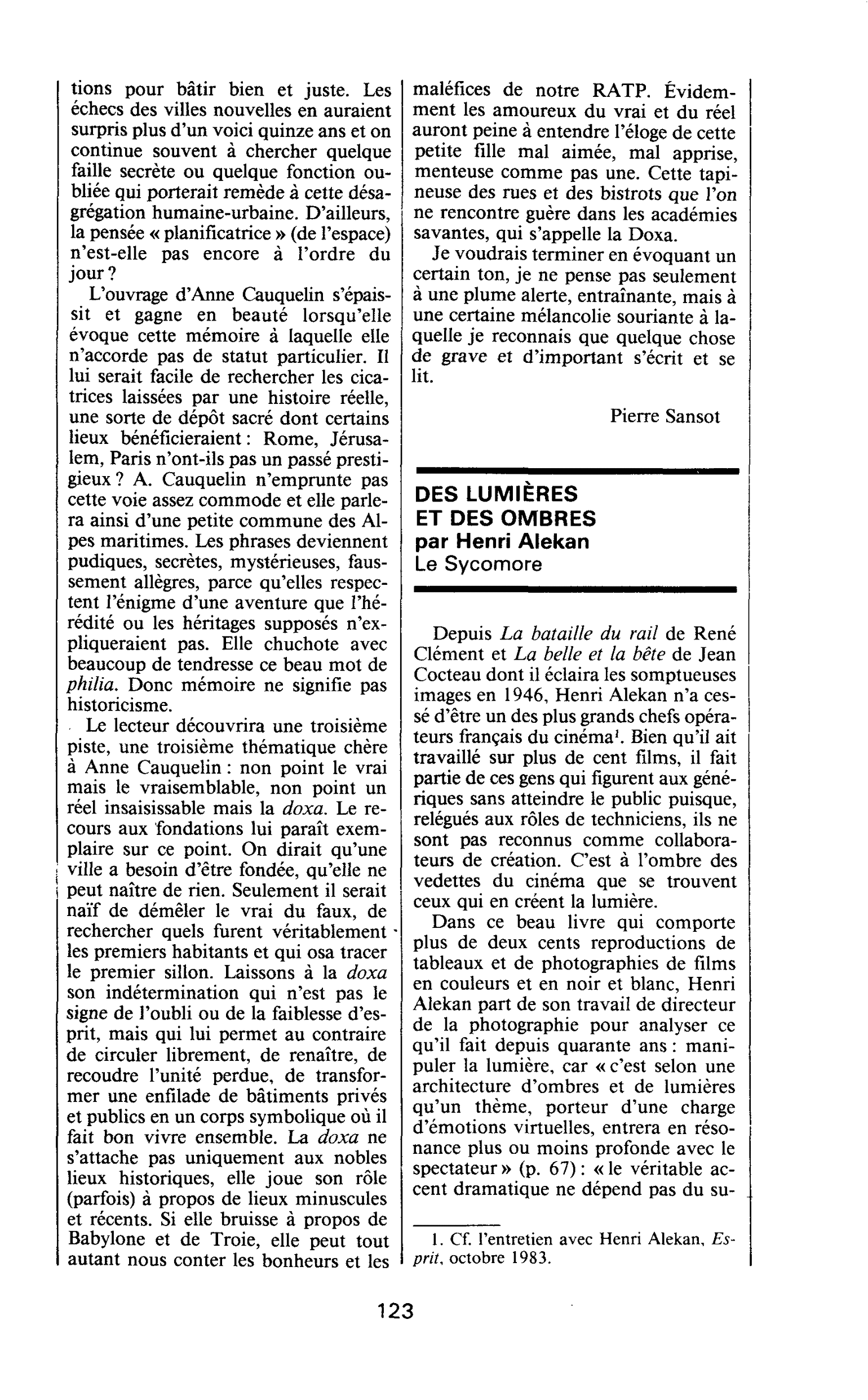 DES LUMIÈRES ET DES OMBRES par Henri Alekan