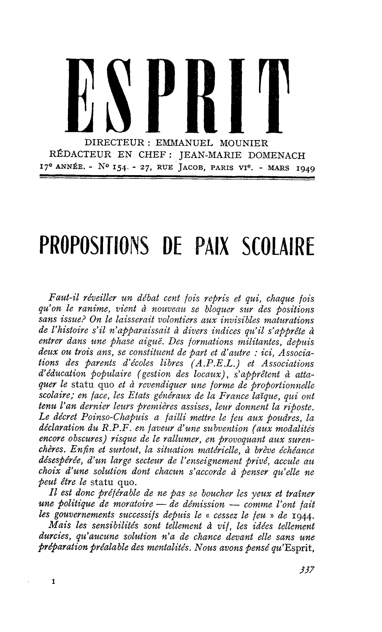 PROPOSITIONS DE PAIX SCOLAIRE