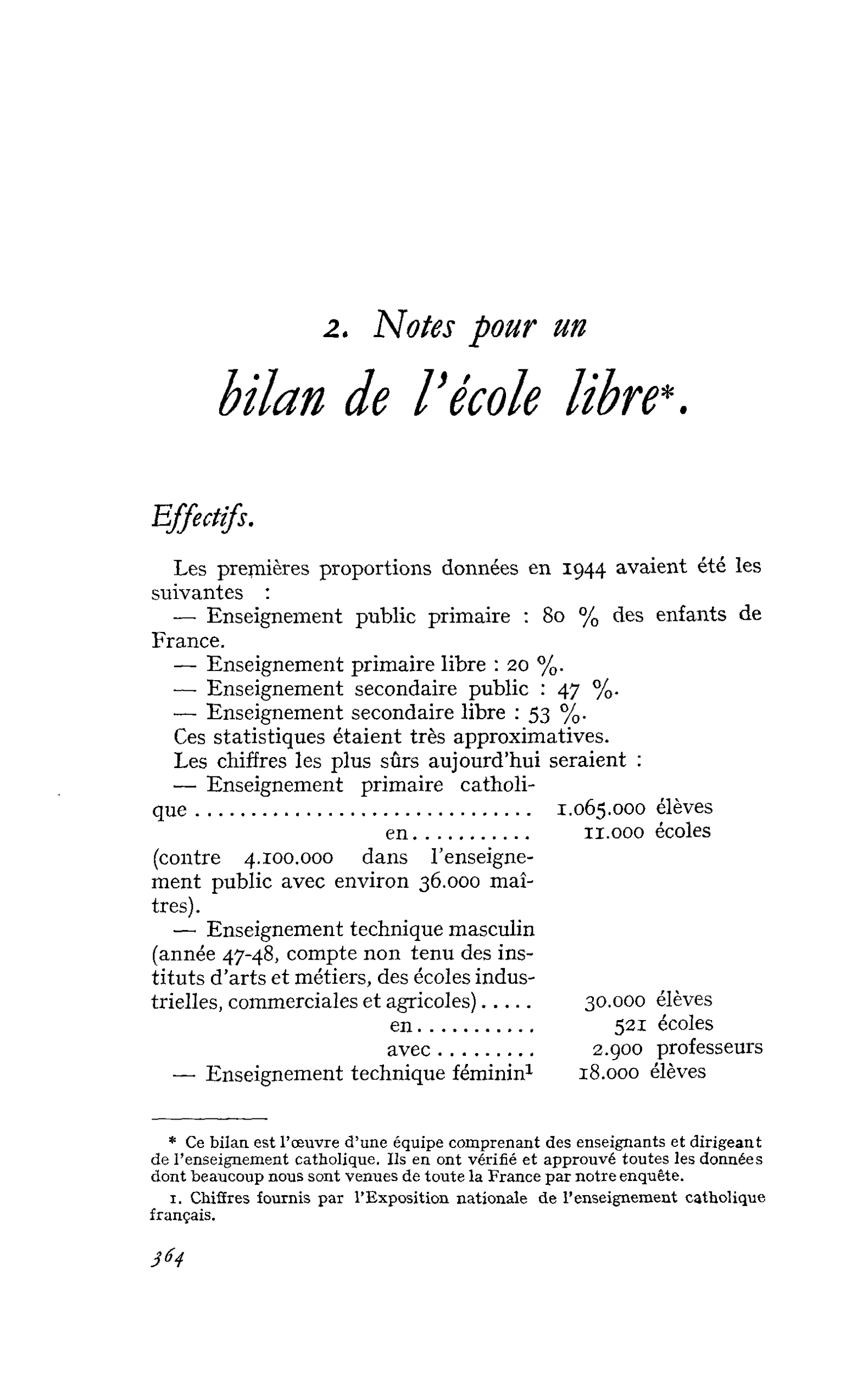 2. Notes pour un bilan de l’école libre