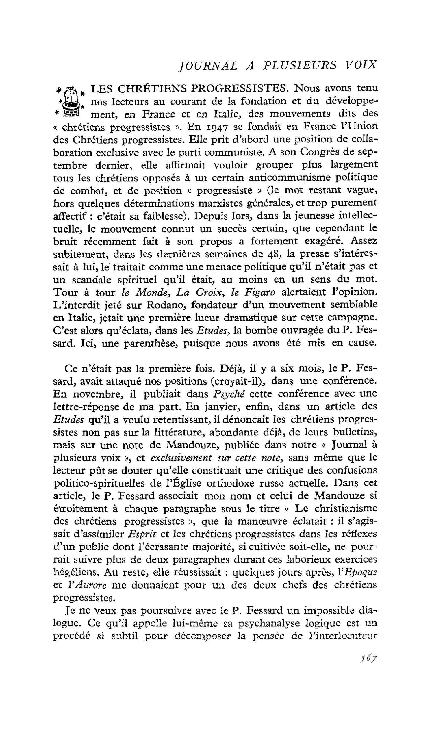 LES CHRÉTIENS PROGRESSISTES